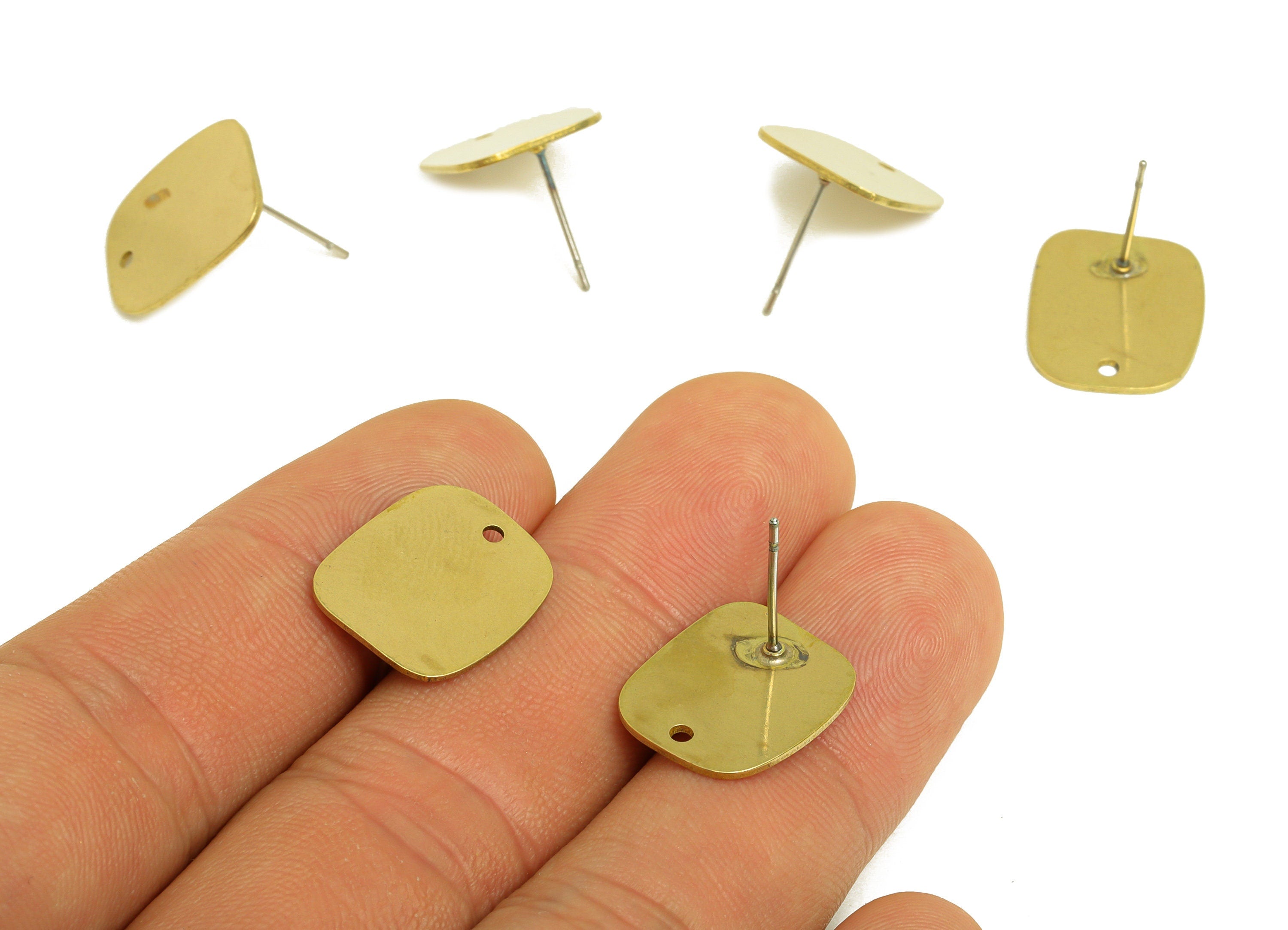 Brass Geometry Earring Post - Raw Brass Oval Rectangle Earring Post - Brass Geometry Earring Post With Hole - Laser Cut - 16x13x1mm -PP10744 - DOMEDBAZAAR