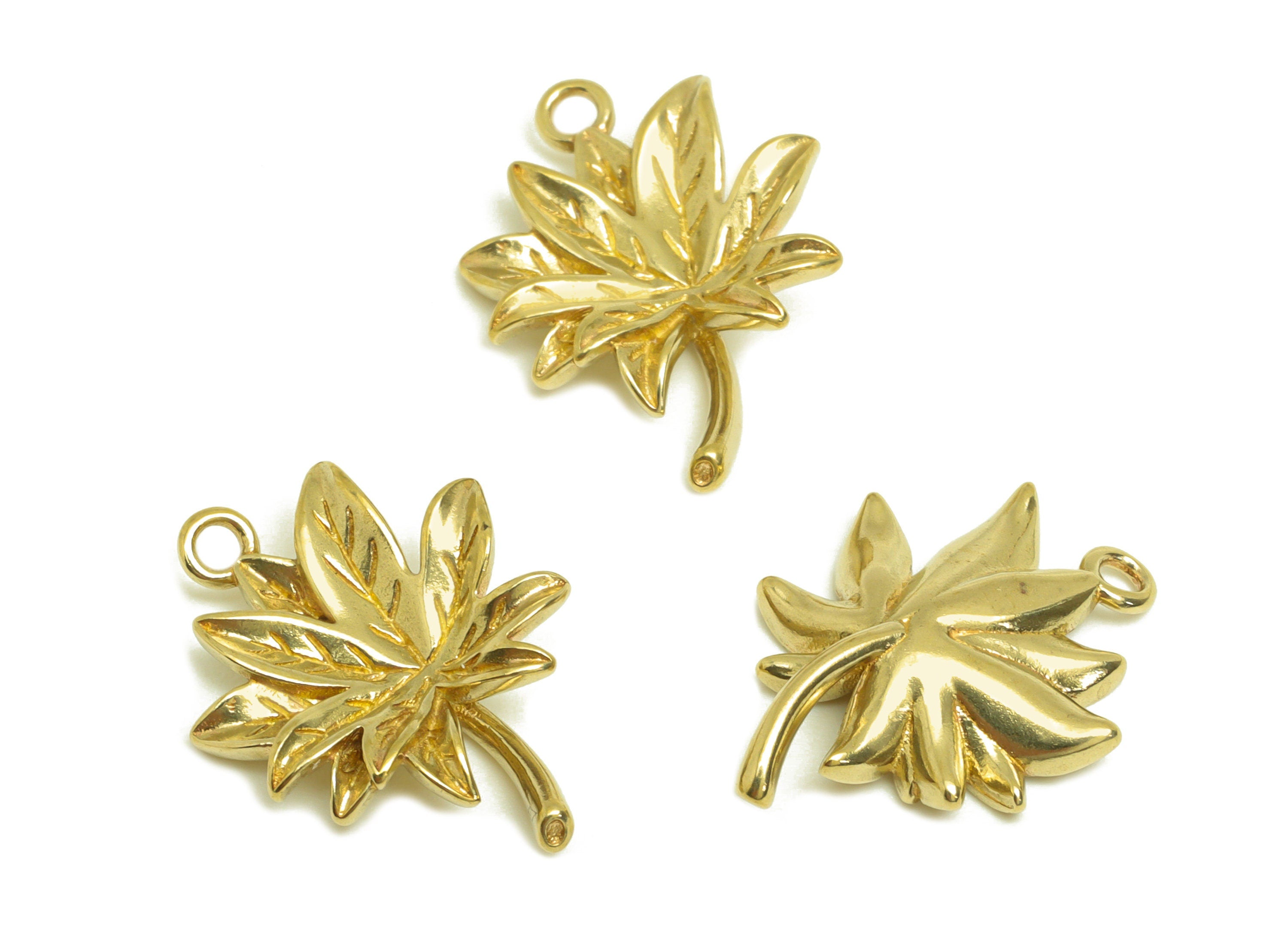 Brass Leaf Earring Charm - Raw Brass Textured Maple Leaf Earring Charm - Brass Botanical Pendant - For Necklace - 18.6x13.9x3.4mm - PP10729 - DOMEDBAZAAR