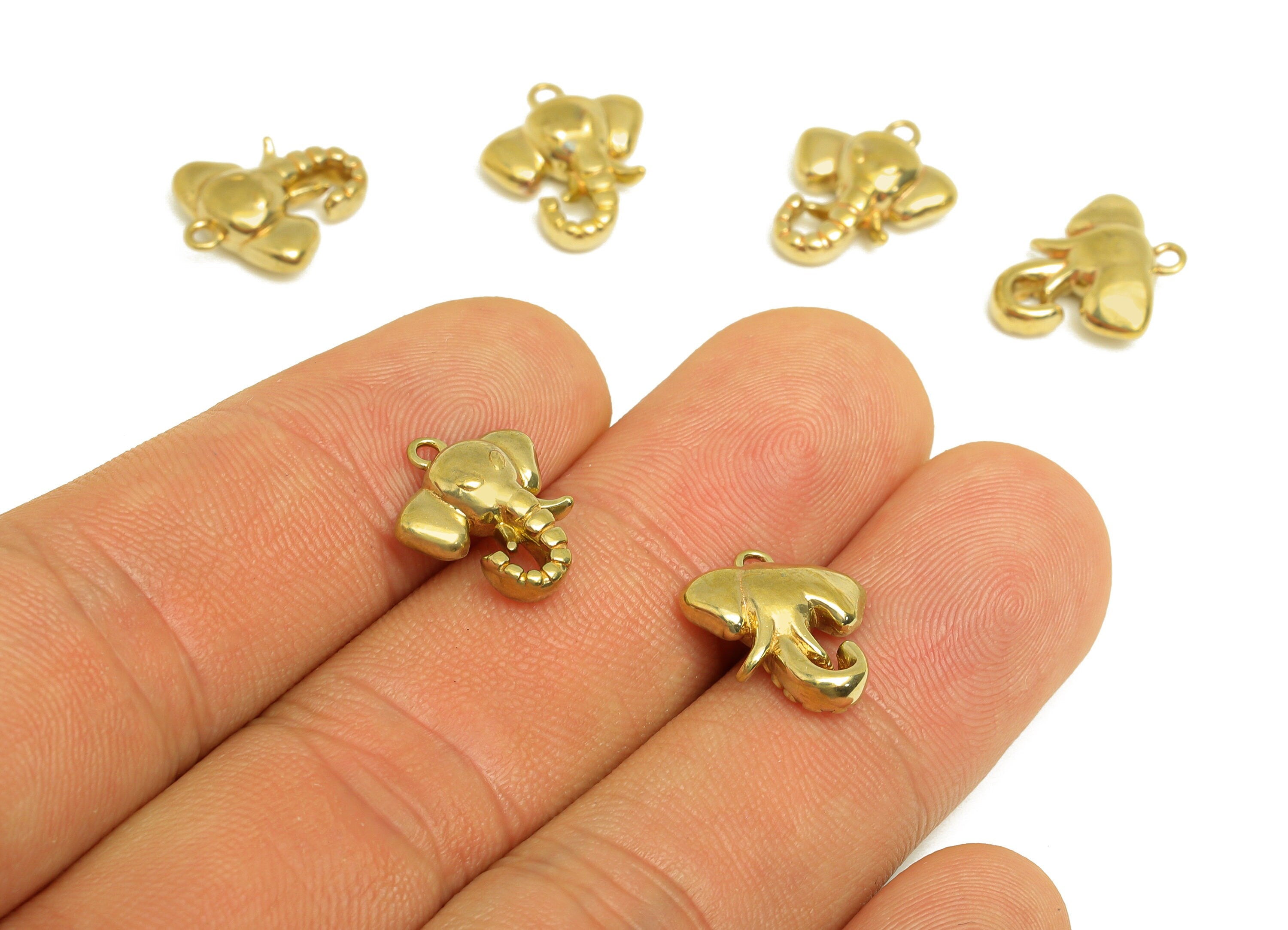 Brass Elephant Earring Charm - Raw Brass Animal Earring Charm - Brass Figure Elephant Earring Charm - For Necklace - 14.33x12x4mm - PP10718 - DOMEDBAZAAR