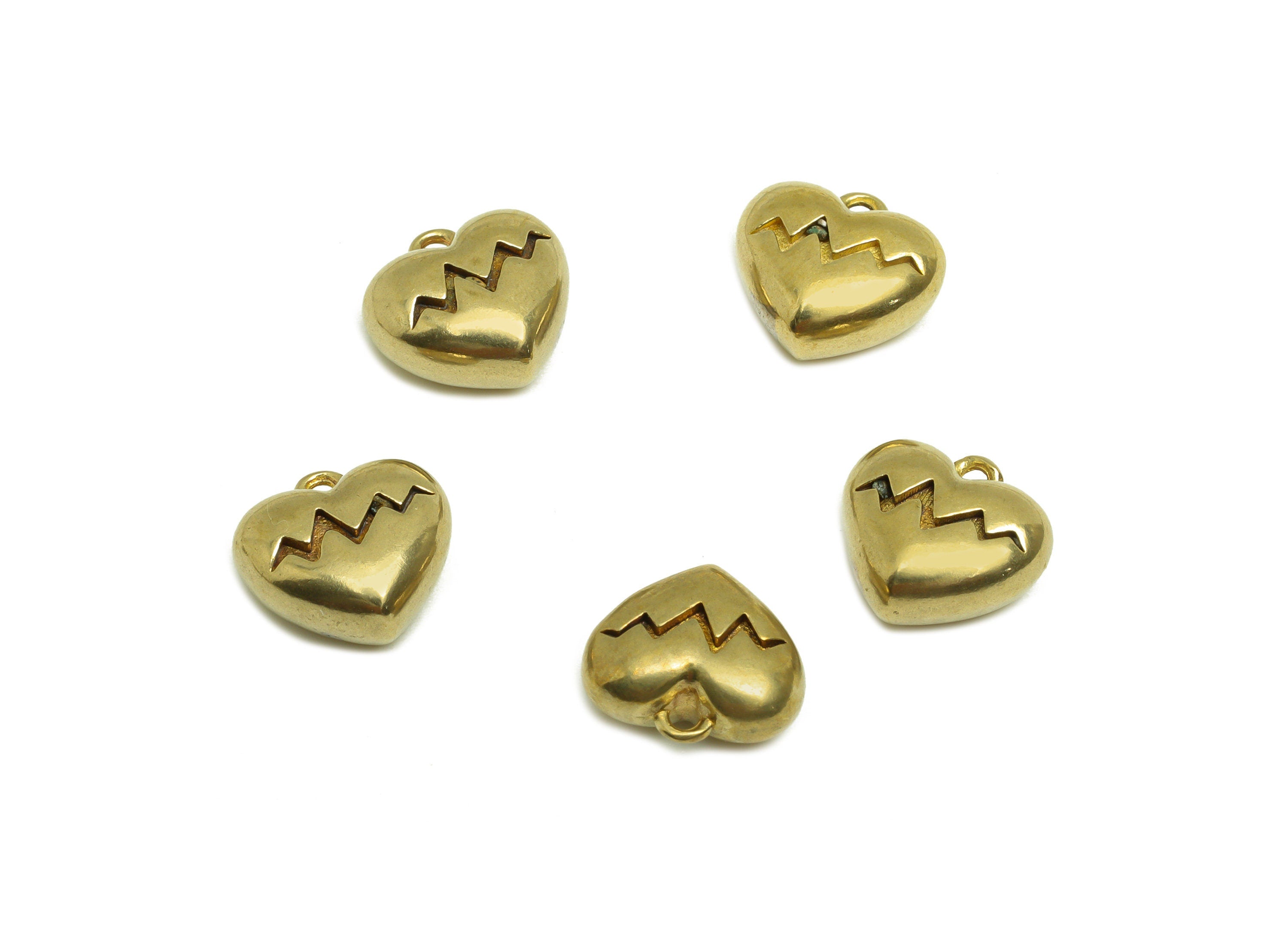 Brass Heart Earring Charm - Raw Brass Solid Heart Earring Charm - Brass Textured Heart Pendant - For Necklace - 11.2x10.4x5.34mm - PP10713 - DOMEDBAZAAR