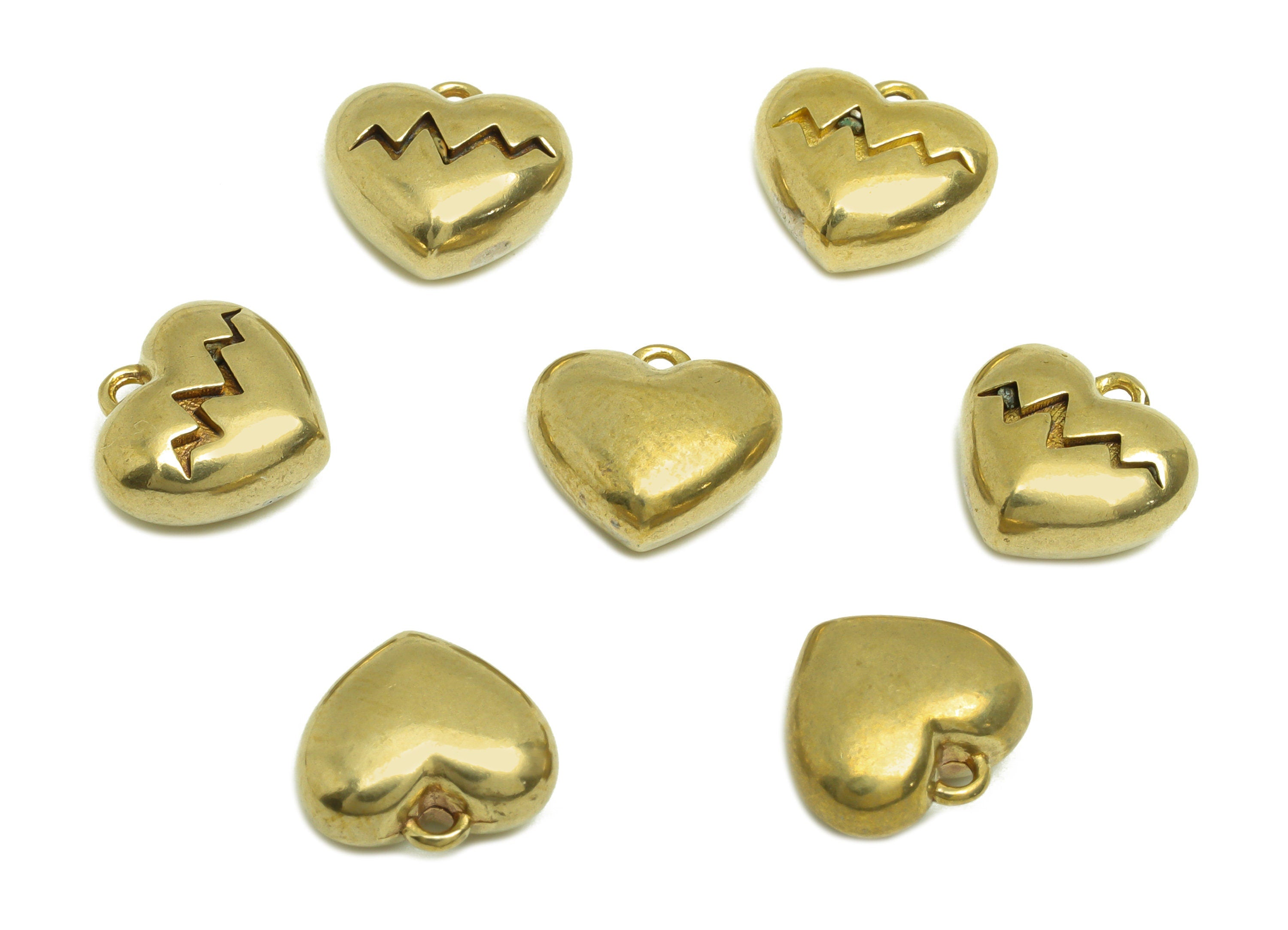 Brass Heart Earring Charm - Raw Brass Solid Heart Earring Charm - Brass Textured Heart Pendant - For Necklace - 11.2x10.4x5.34mm - PP10713 - DOMEDBAZAAR