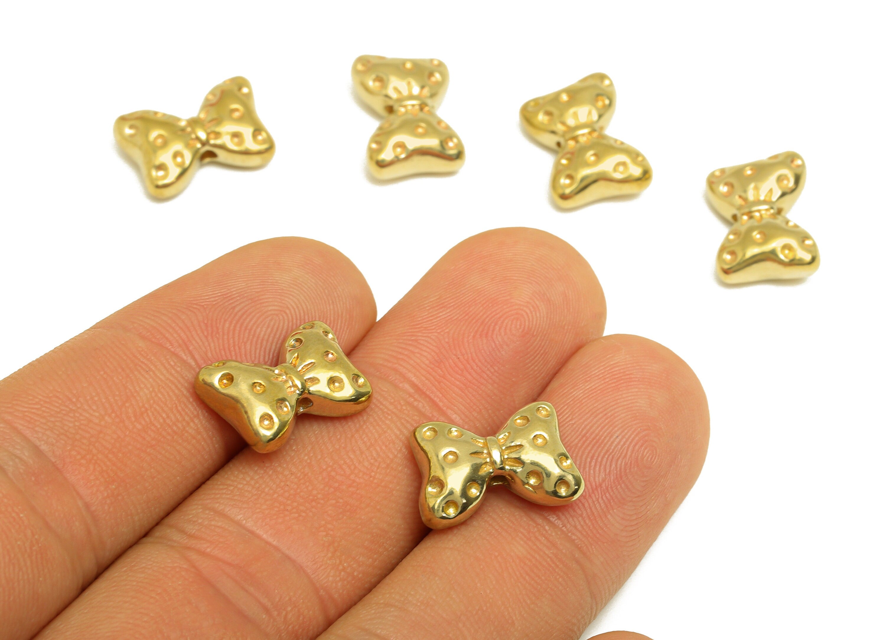 Brass Bow Earring Charm - Raw Brass Textured Butterfly Bow Earring Charm - Brass Solid Bow Pendant - For Necklace - 14.8x10.2x5mm - PP10740 - DOMEDBAZAAR