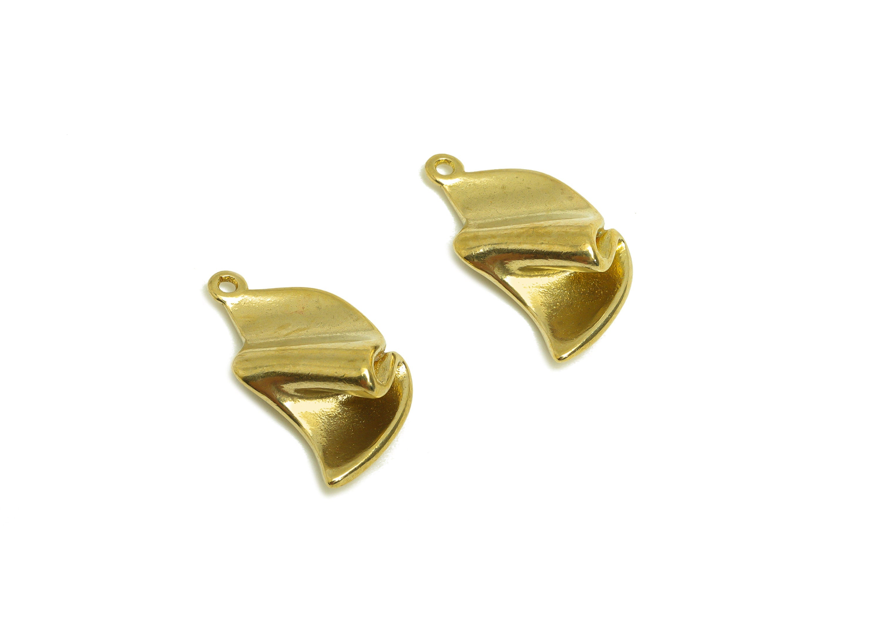 Brass Wavy Earring Charm - Raw Brass Fold Geometry Earring Charm - Brass Wavy Geometry Pendant - For Necklace - 19x10.5x5mm - PP10723 - DOMEDBAZAAR