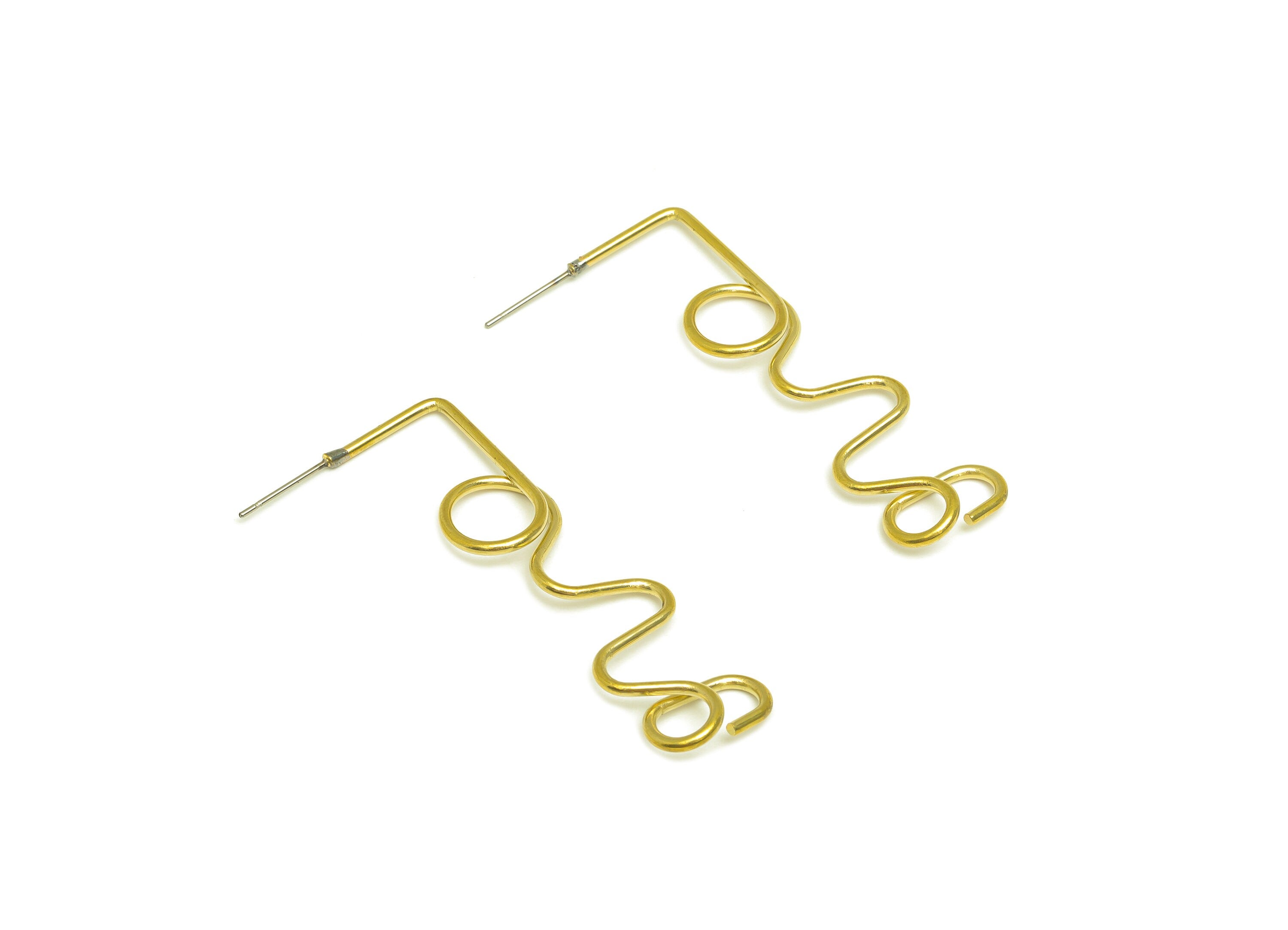 Brass Bent Wire Earring Stud - Raw Brass Twine Wire Earring Post - Brass Wire Earring Post - Twisted Wire Earring Post - 52x14x3mm - PP3304 - DOMEDBAZAAR