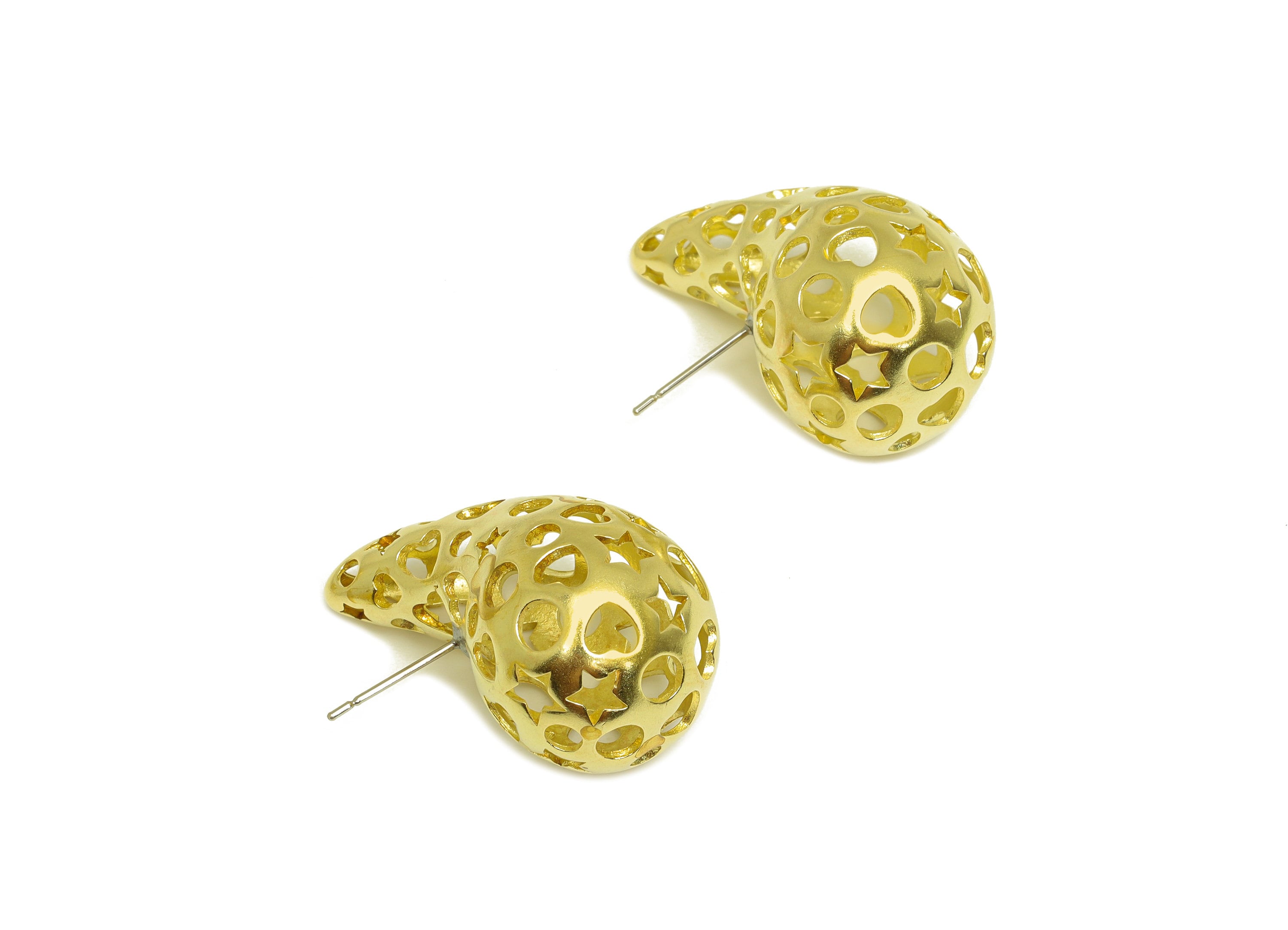 32mm Thick Drop Earring Stud - Raw Brass Heart Earring Post - Teardrop Star Earring Post - Hollow Teardrop Earring - 32x19.6x18mm - PP10509 - DOMEDBAZAAR