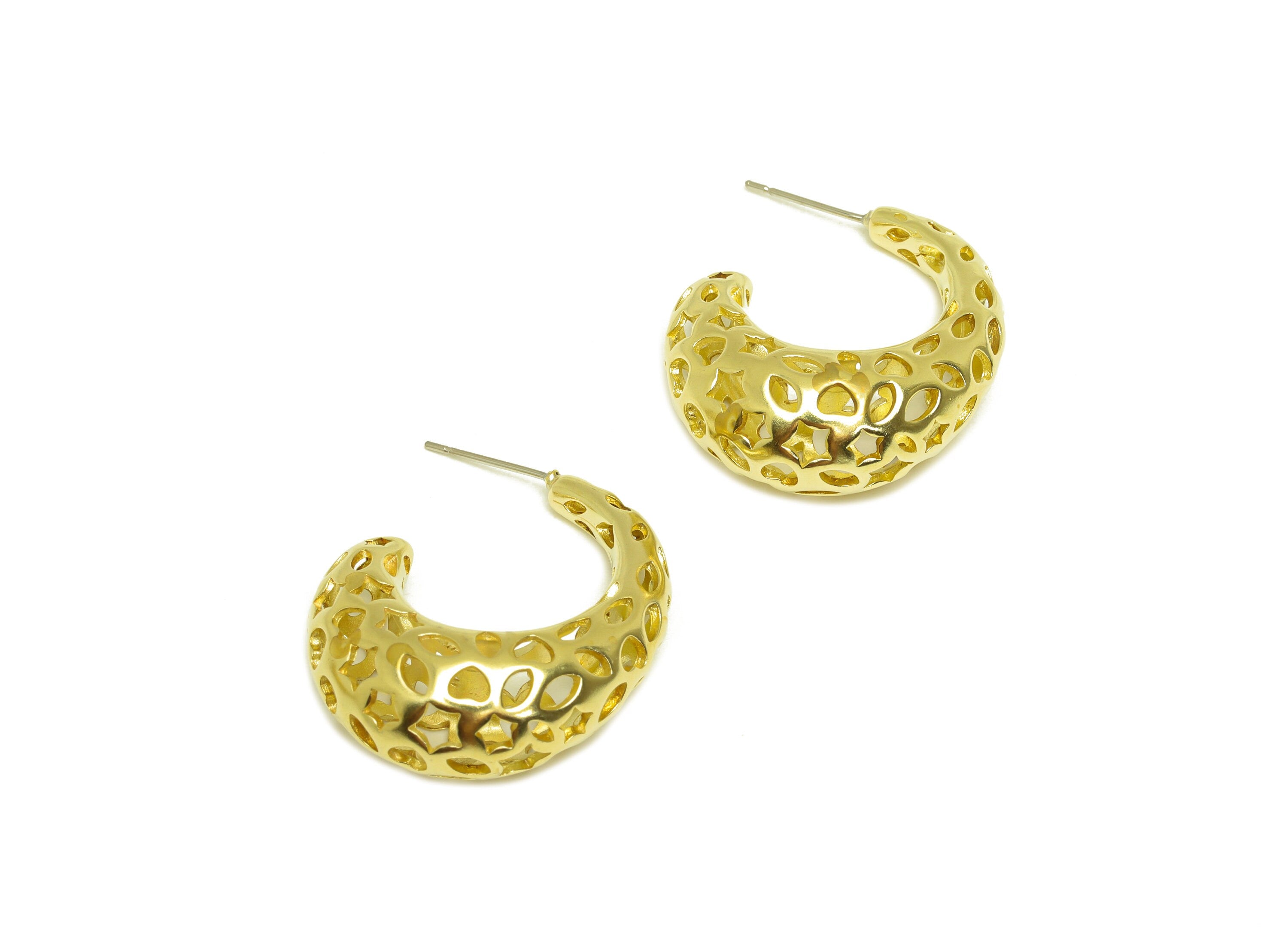 30mm Thick Hoop Earring Stud - Raw Brass Drop Marquise Earring Post - Heart Teardrop Hoop Star Earring Post Earring - 30x26x12mm - PP10517 - DOMEDBAZAAR