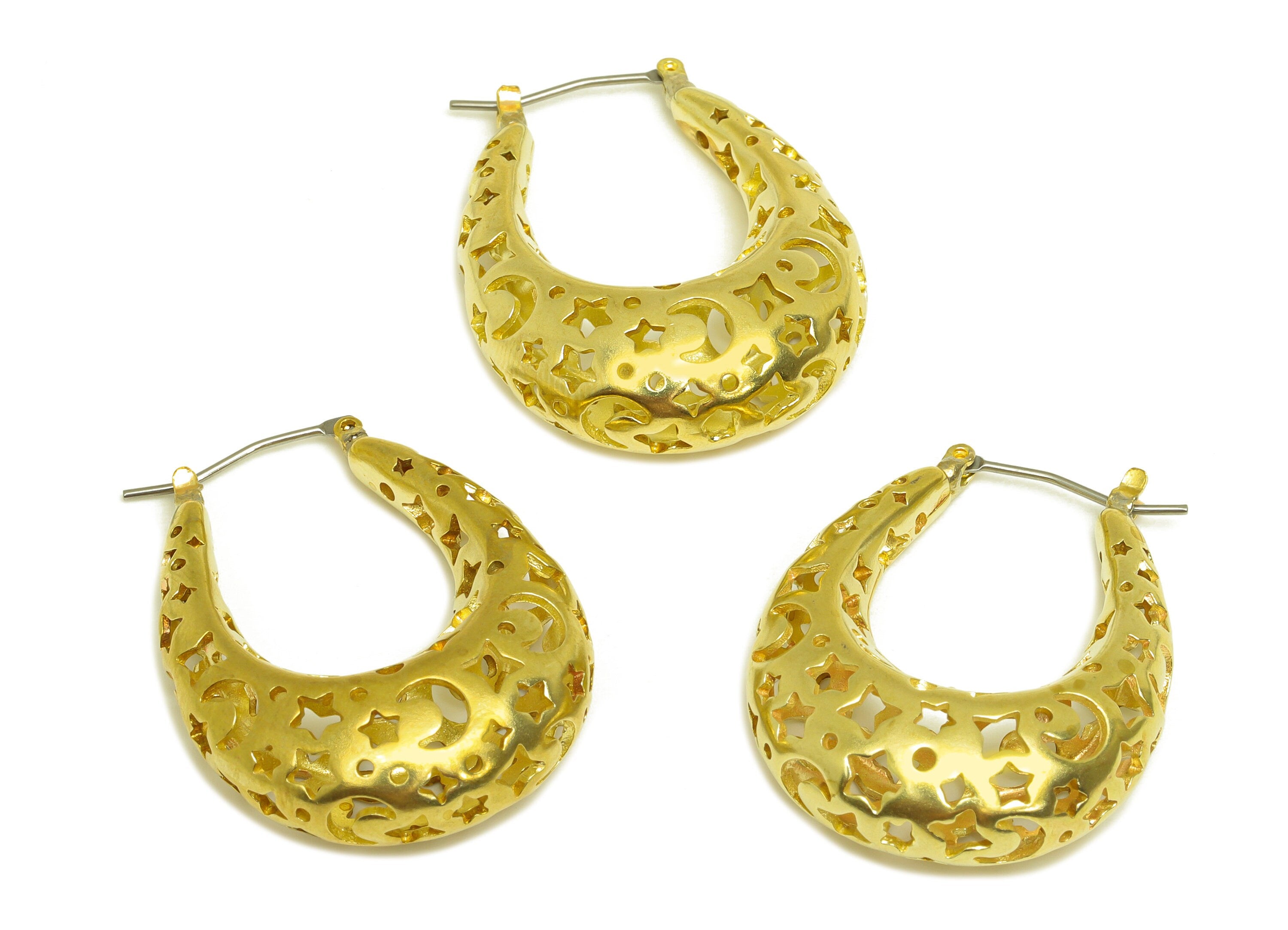 36mm Thick Hoop Earring Stud - Raw Brass Hinged Back Earring Post - Crescent Hoop Earring Post Earring - Hinged Back - 36x27x11mm - PP10517 - DOMEDBAZAAR