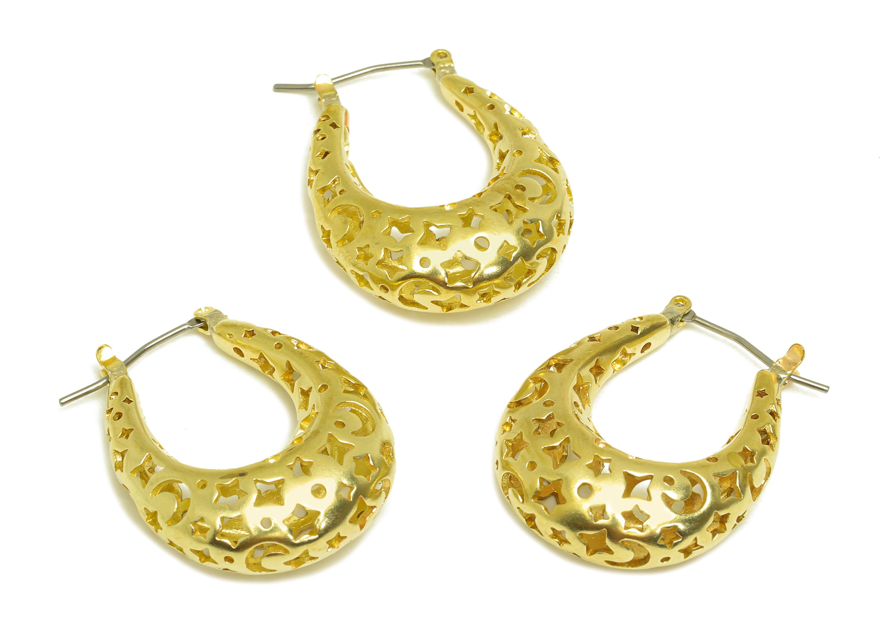 30mm Thick Hoop Earring Stud - Raw Brass Hinged Back Earring Post - Crescent Hoop Earring Post Earring - Hinged Back - 30x24x9.6mm - PP10514 - DOMEDBAZAAR