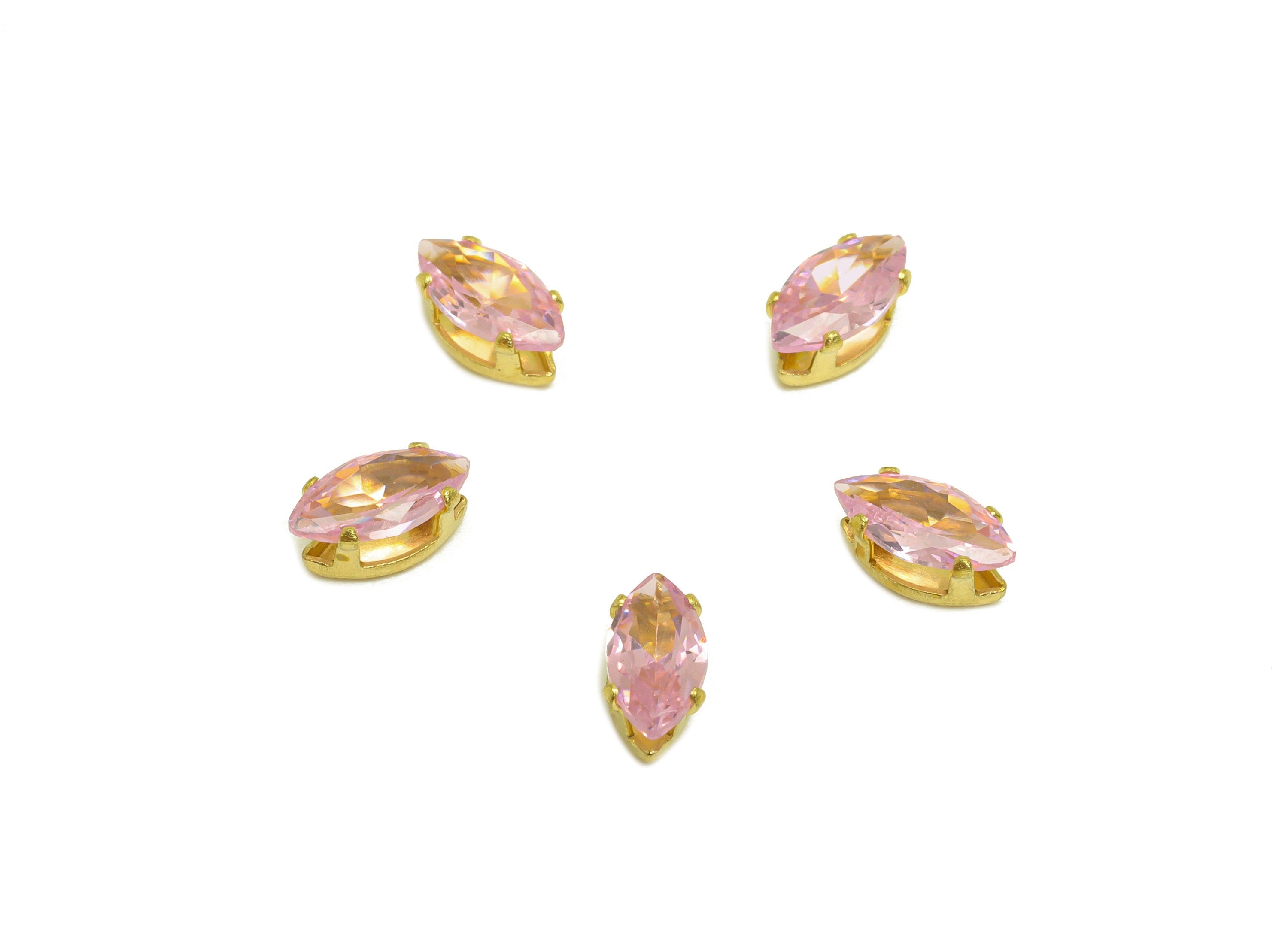 4x8mm Brass CZ Marquise Earring Charm - Raw Brass Diamond Charm - Brass Pink Zircon Charm - For Ring - For Necklace - 8x4x3.9mm - PP10530 - DOMEDBAZAAR