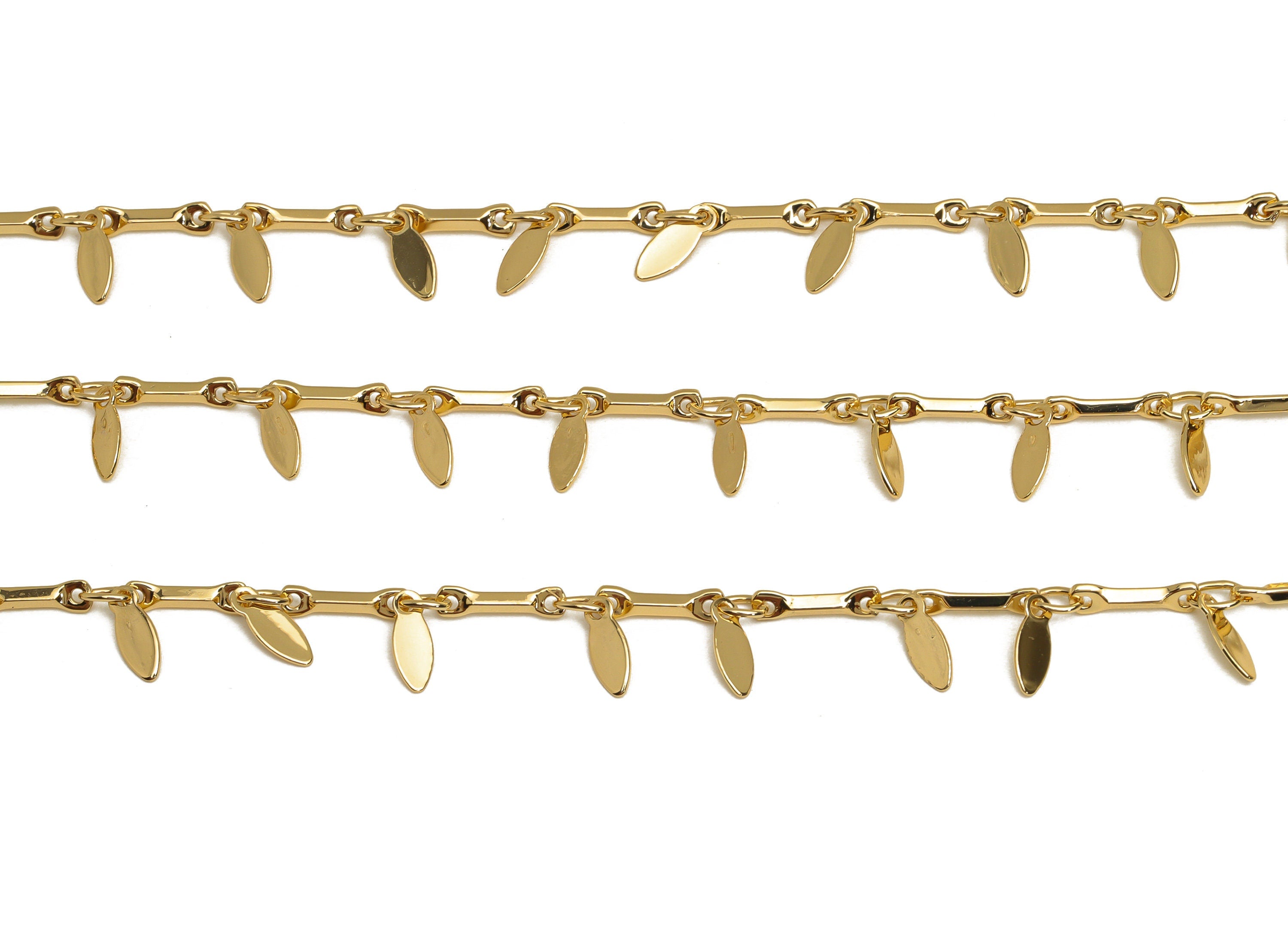 Brass Drop Bead Satellite Curb Chain - Mini Curb Chain - Beaded Teardrop Chain - Satellite Chain - 18K Real Gold Plating - 3x 8x1mm -RGP6755 - DOMEDBAZAAR