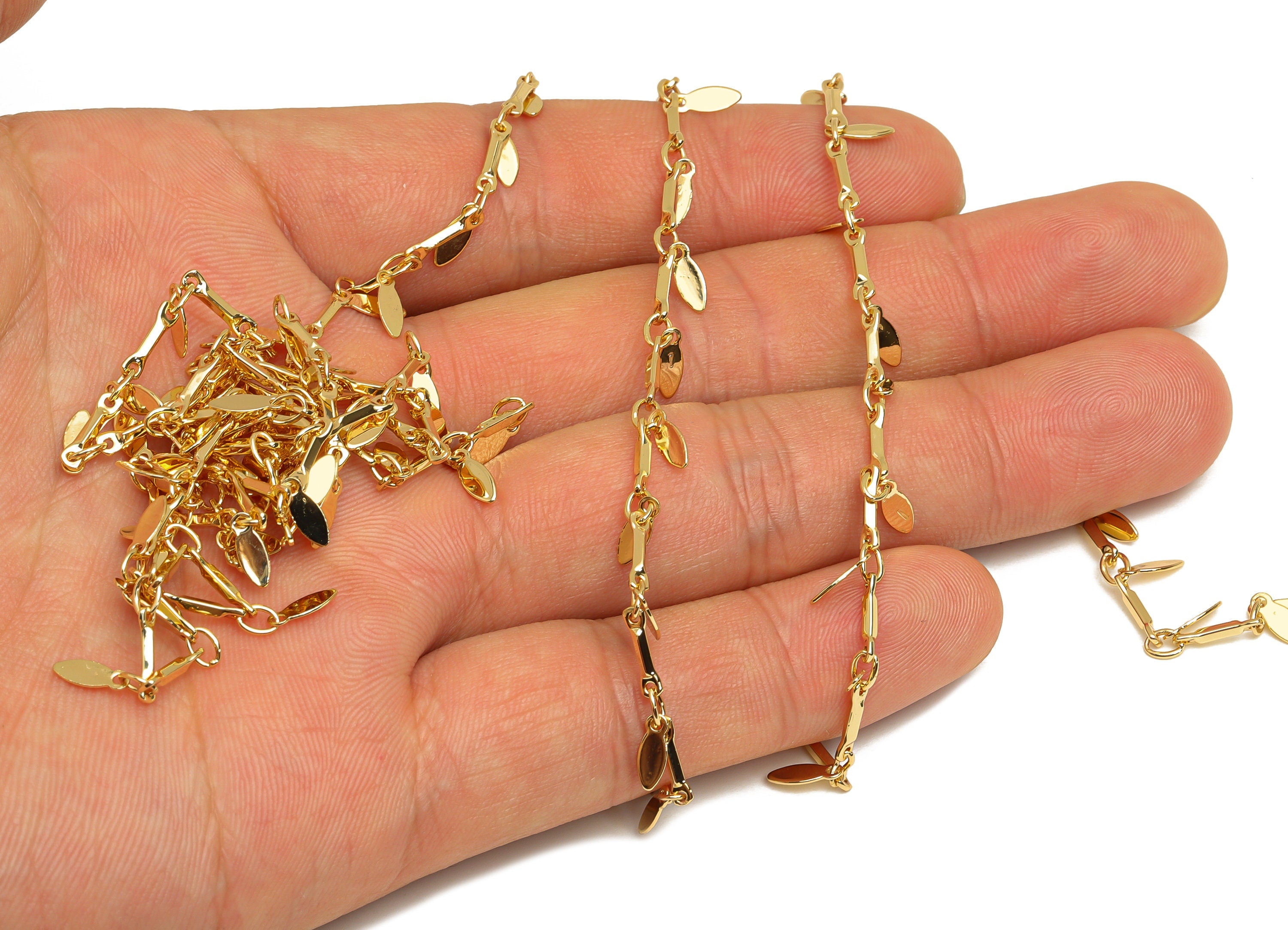 Brass Drop Bead Satellite Curb Chain - Mini Curb Chain - Beaded Teardrop Chain - Satellite Chain - 18K Real Gold Plating - 3x 8x1mm -RGP6755 - DOMEDBAZAAR