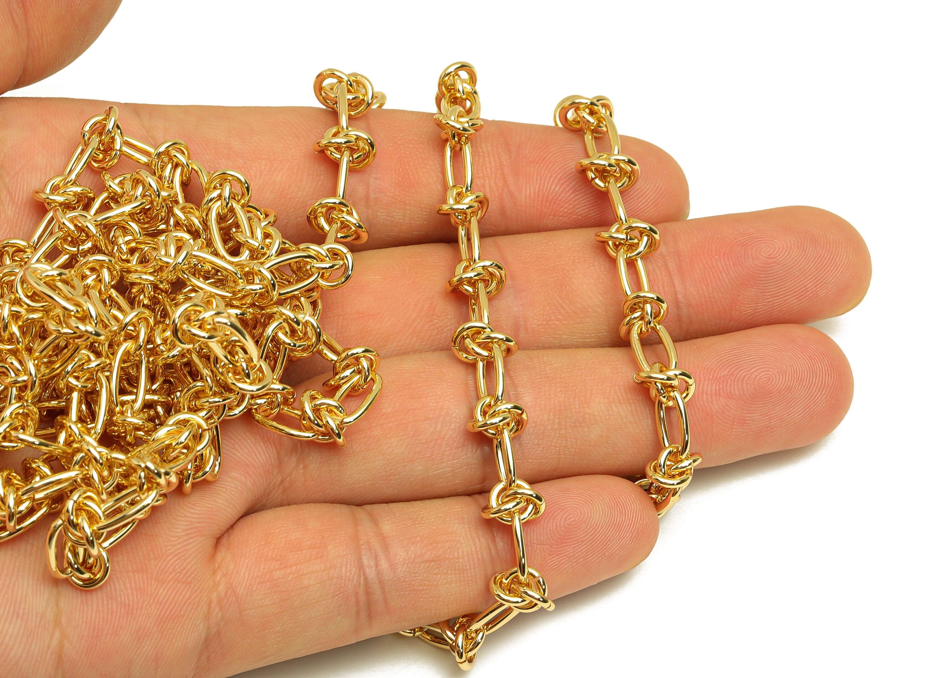 Brass Gold Knot Chain - Brass Thick Chunky Chian - Brass Bracelet Chain - Knot Oval Chain - 18K Real Gold Plating -15x5x1.18mm-RGP6743 - DOMEDBAZAAR