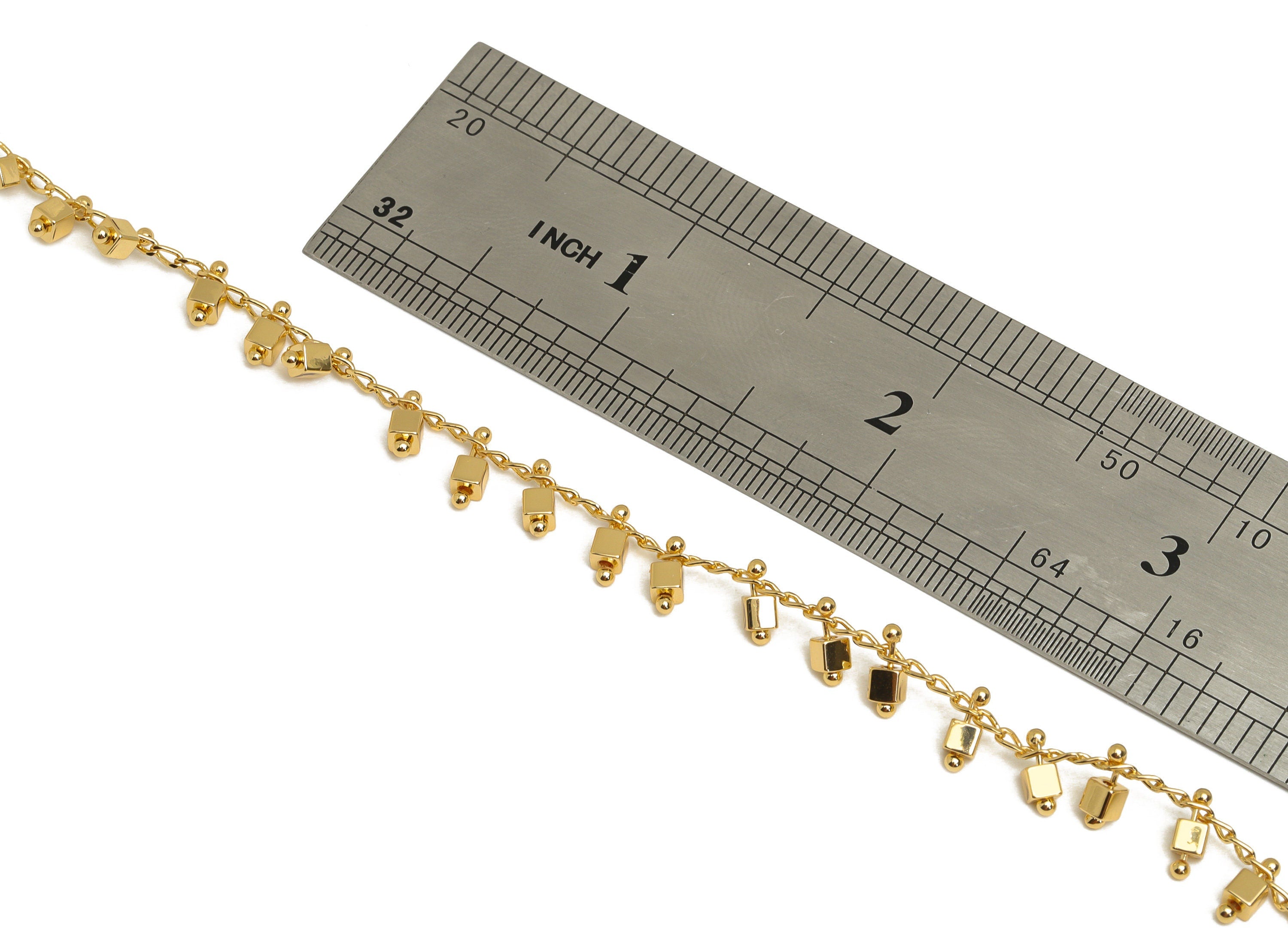Brass Cube Satellite Cable Chain - Cube Beaded Chain - Brass Mini Chunky Chain - Bracelet Chain - 18K Real Gold Plating - 2x6x2mm - RGP6757 - DOMEDBAZAAR