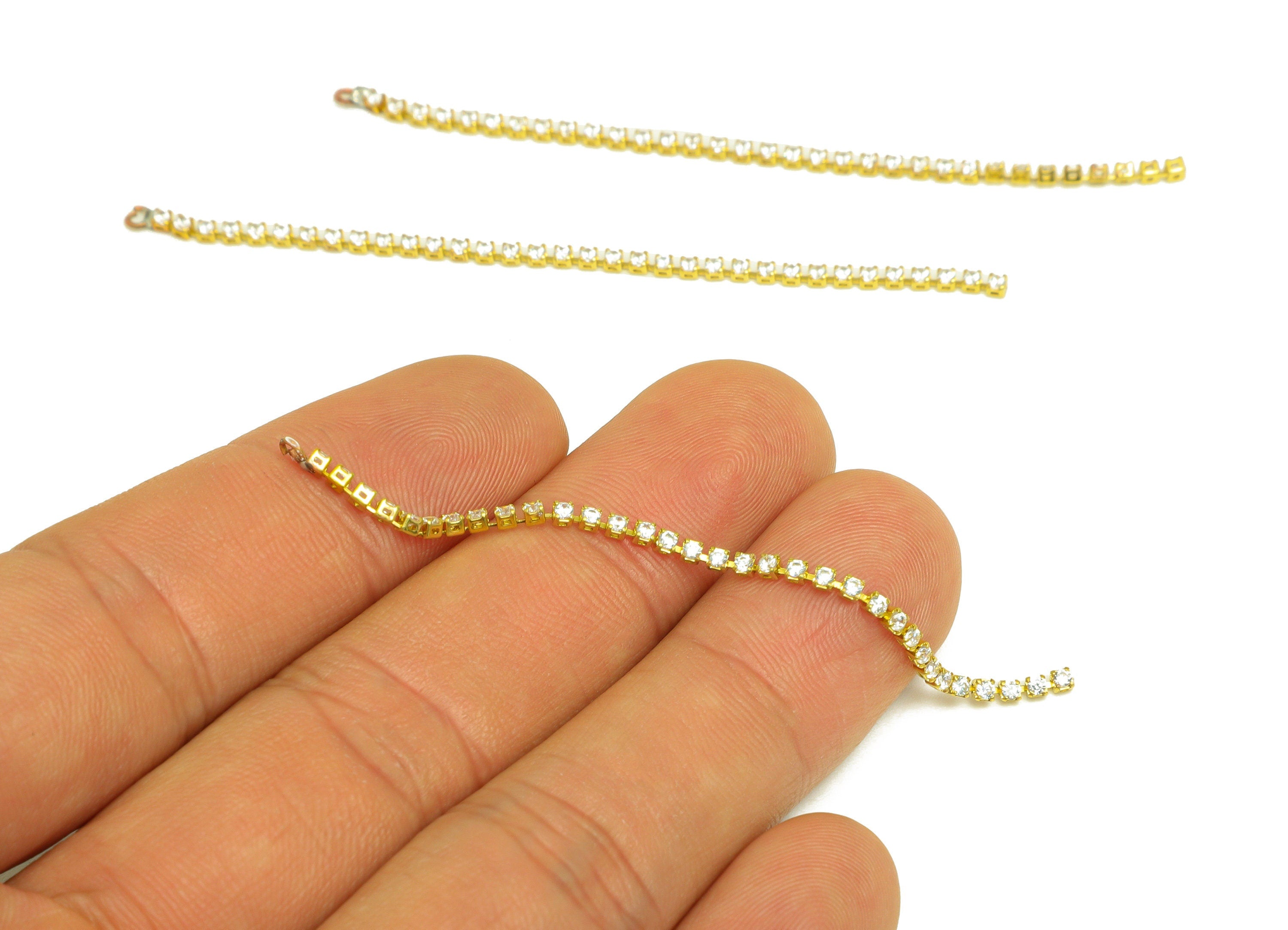 7cm Brass CZ Tassel Earring Charm - Brass Zircon Tassel Beaded Hanging Charms - Brass Cubic Zircon Chain Dangle Charm - 7x1x1mm - PP10629-7 - DOMEDBAZAAR