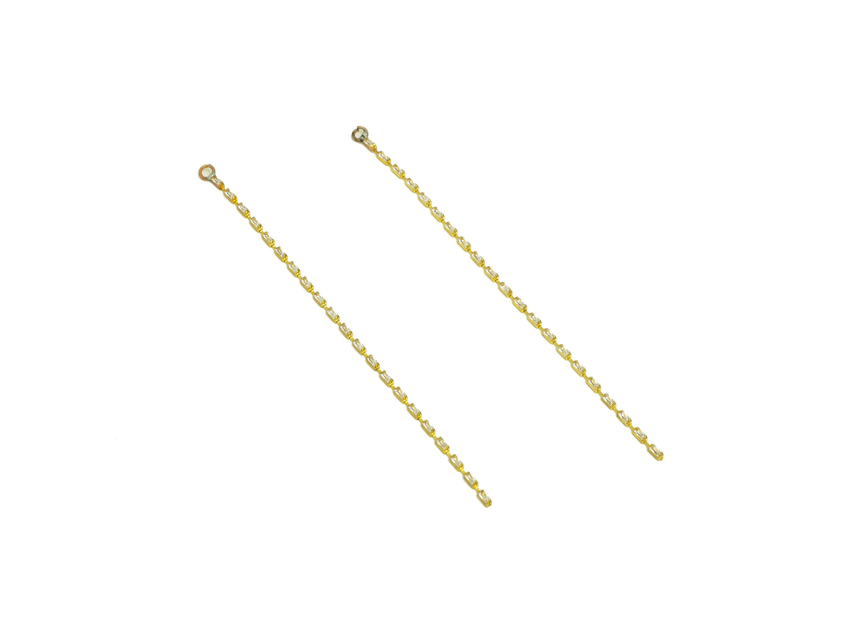 7cm Brass CZ Tassel Earring Charm - Brass Rectangle Zircon Tassel Charms - Brass Cubic Zircon Chain Dangle Charm - 7x1x1.3mm - PP10631-7 - DOMEDBAZAAR