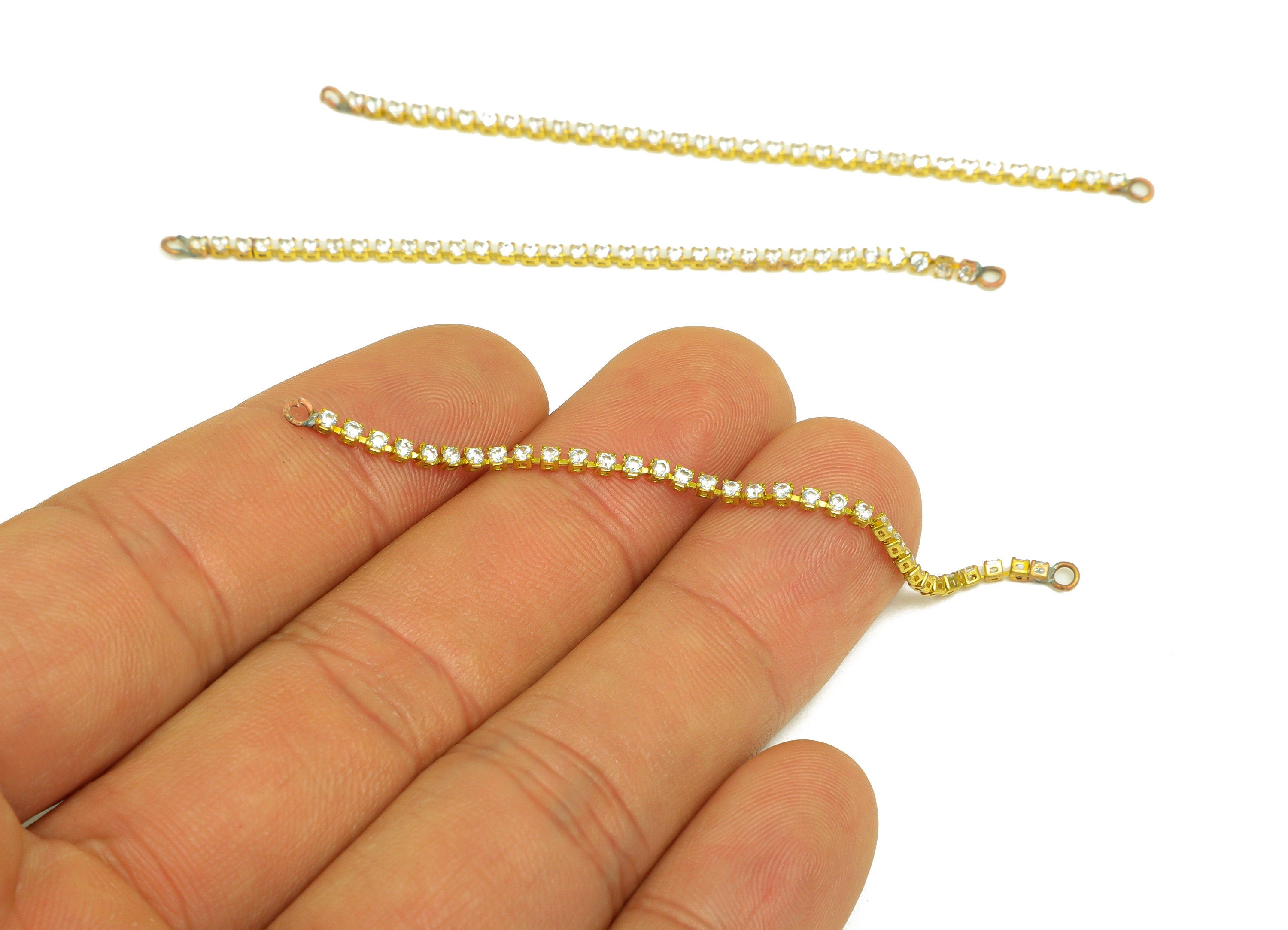 7cm Brass CZ Tassel Earring Connector - Brass Zircon Tassel Hang Earring Charm - Brass Cubic Zircon Chain Dangle Charm - 7x1x1mm - PP10630-7 - DOMEDBAZAAR