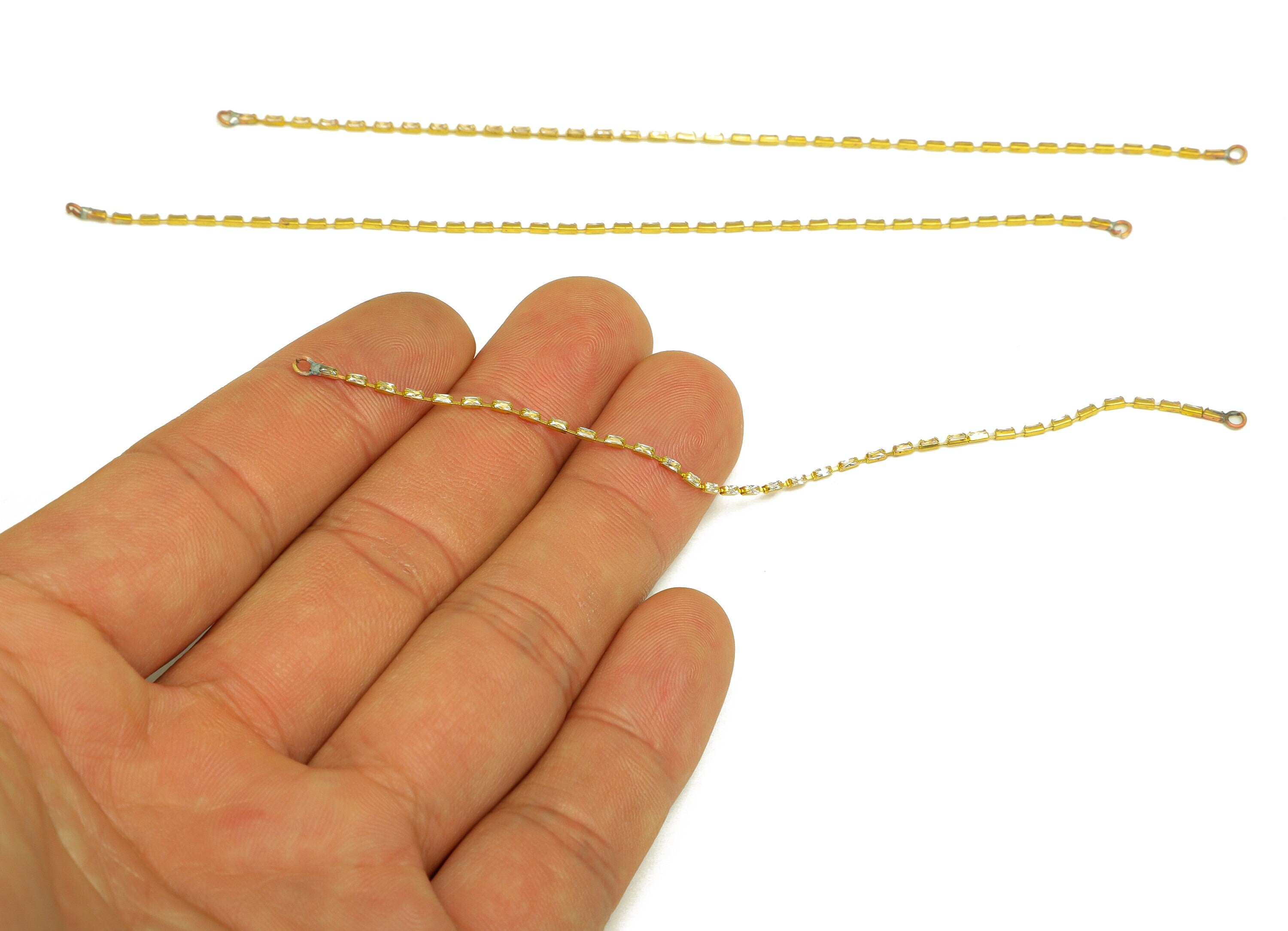 12cm CZ Tassel Earring Connector - Brass Tassel Rectangle Earring Charm - Brass Cubic Zircon Chain Dangle Charm - 12x1x1.3mm - PP10632-12 - DOMEDBAZAAR