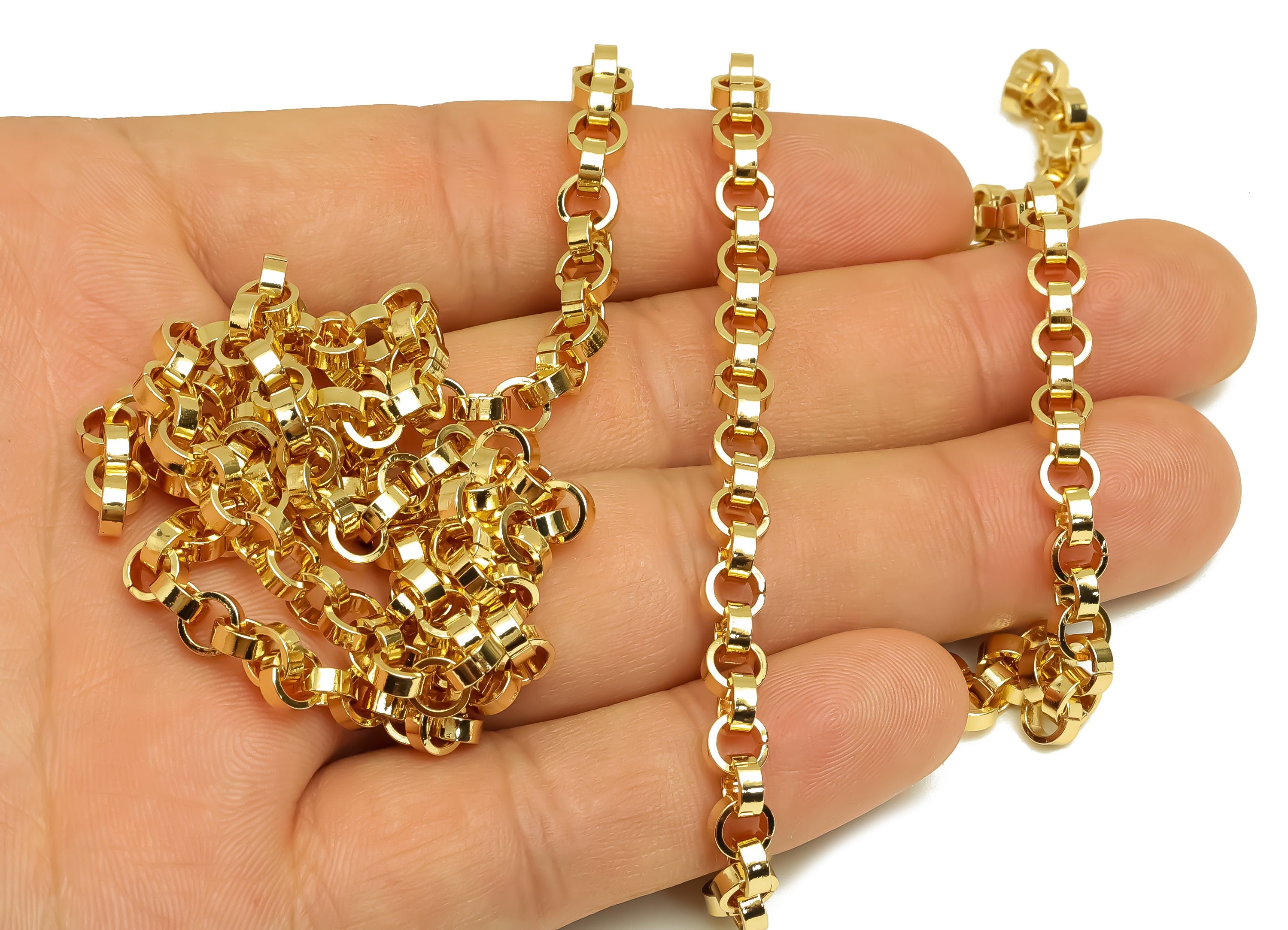 Brass 5.2 Rolo Chain - Brass Open Link Chain - Round Link Thick Chain - Bracelet Chain - 18K Real Gold Plating - 5.08x5.08x0.68mm - RGP6735 - DOMEDBAZAAR