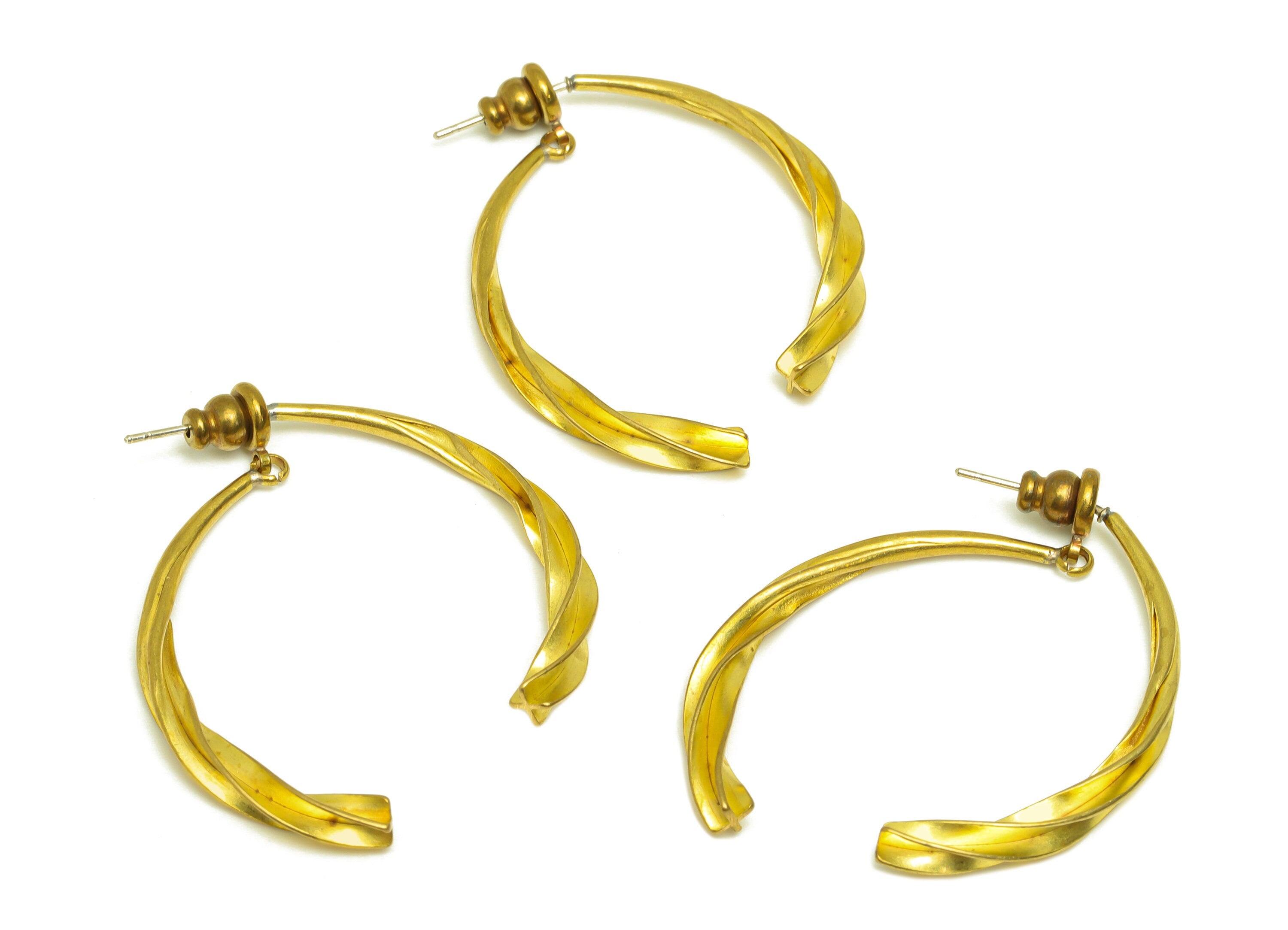 Brass Dangle Earring Stud - Raw Brass Bent Stick Earring Post - Brass Bent Bar Earring Post - 925 Silver Stud - 38.6x20x2.86mm - PP10582 - DOMEDBAZAAR