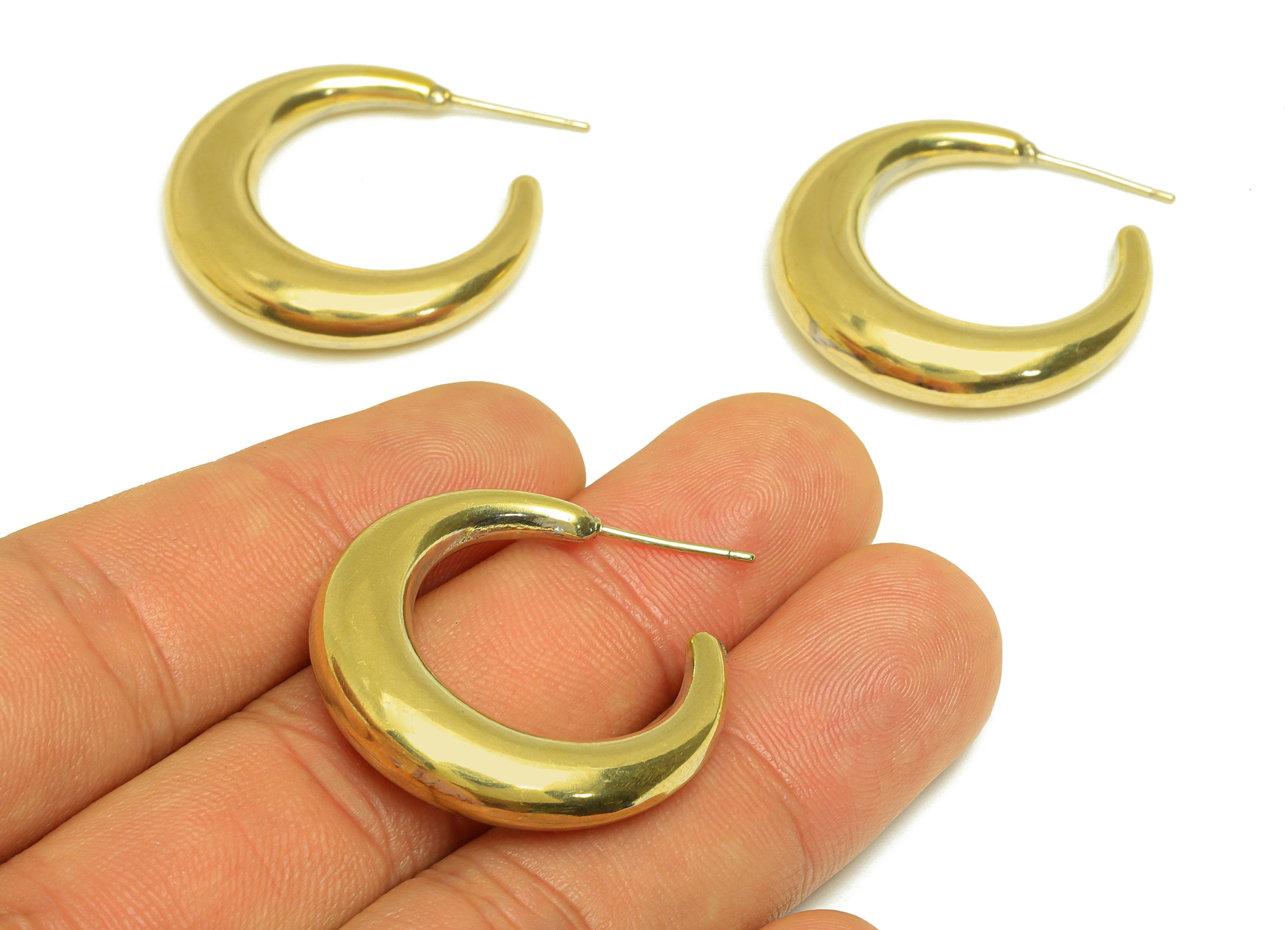 Brass Hoop Earring Stud - Raw Brass Thick Hoop Earring Post - Brass Hoop Thick Earring Post - Imitation Silver Stud - 30x28x6mm - PP10588 - DOMEDBAZAAR