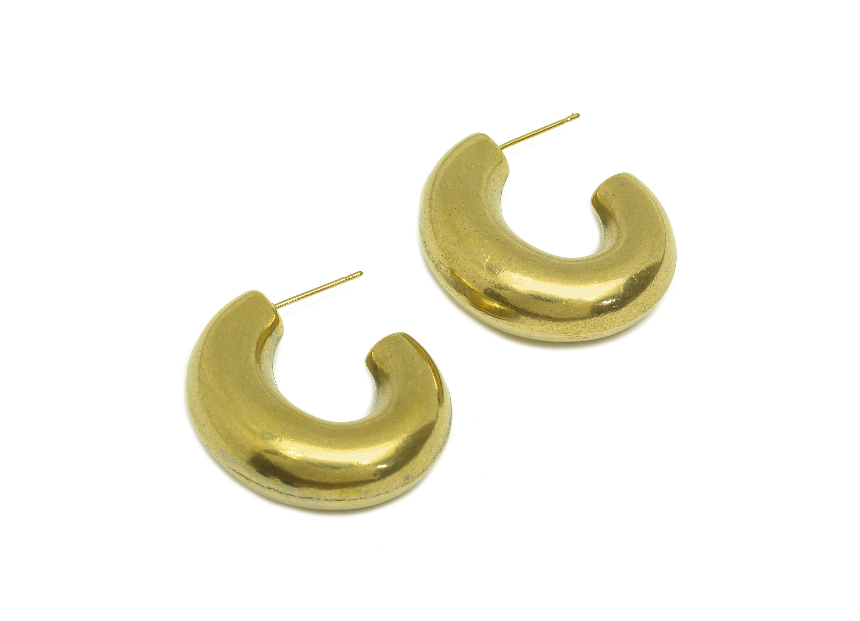 Brass Hoop Thick Earring Stud - Raw Brass Thick Oval Earring Post - Brass Open Oval Earring Post - 925 Silver Stud - 33.5x29x10mm - PP10562 - DOMEDBAZAAR