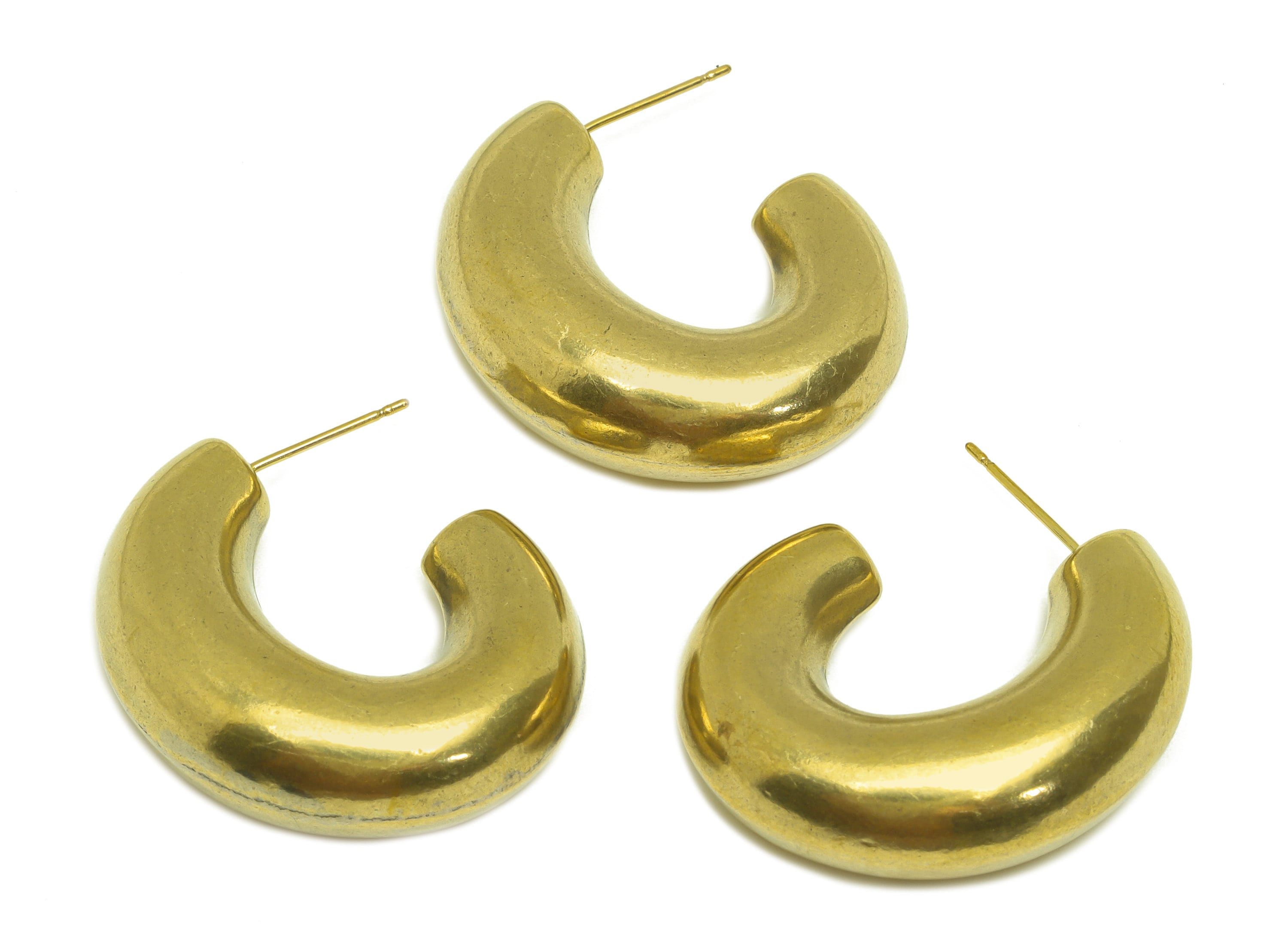 Brass Hoop Thick Earring Stud - Raw Brass Thick Oval Earring Post - Brass Open Oval Earring Post - 925 Silver Stud - 33.5x29x10mm - PP10562 - DOMEDBAZAAR