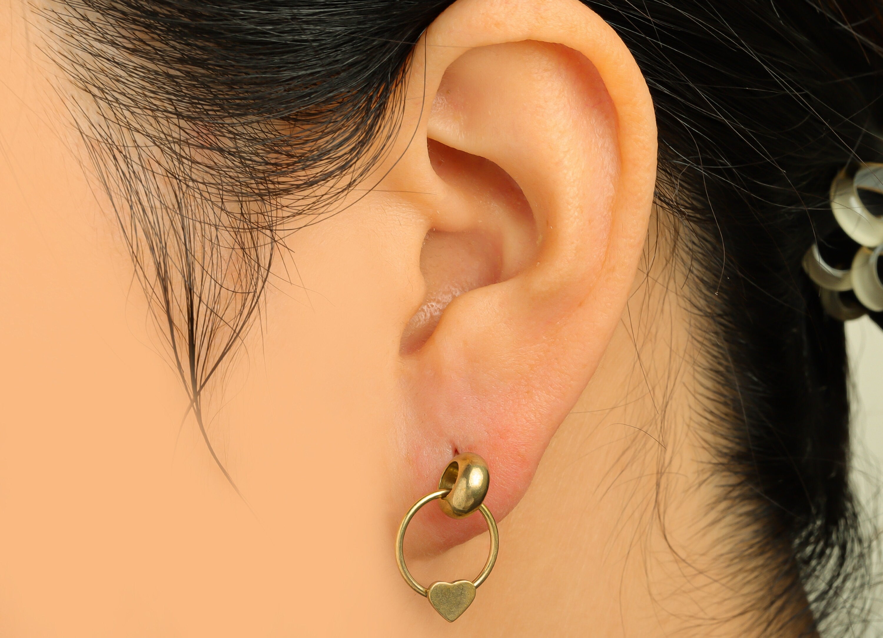 Brass Dangle Heart Earring Stud - Raw Brass Round Heart Earring Post - Brass Dangle Heart Earring Post - 925 Silver Stud - 18x12x4mm-PP10580 - DOMEDBAZAAR