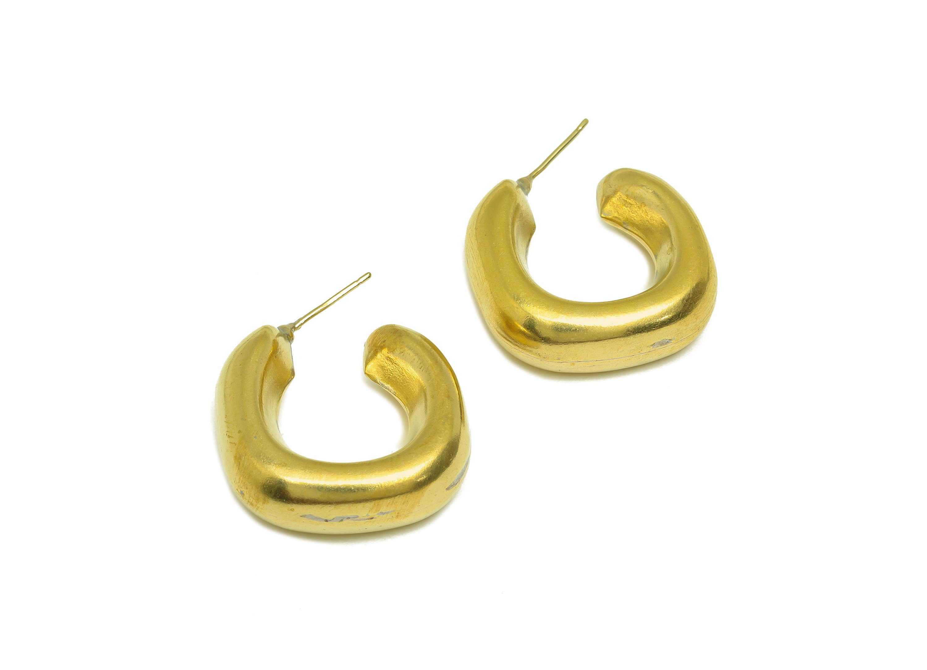 Brass Hoop Thick Earring Stud - Raw Brass Thick Square Earring Post - Brass Open Square Earring Post - Silver Stud - 27x25x9.5mm - PP10586 - DOMEDBAZAAR