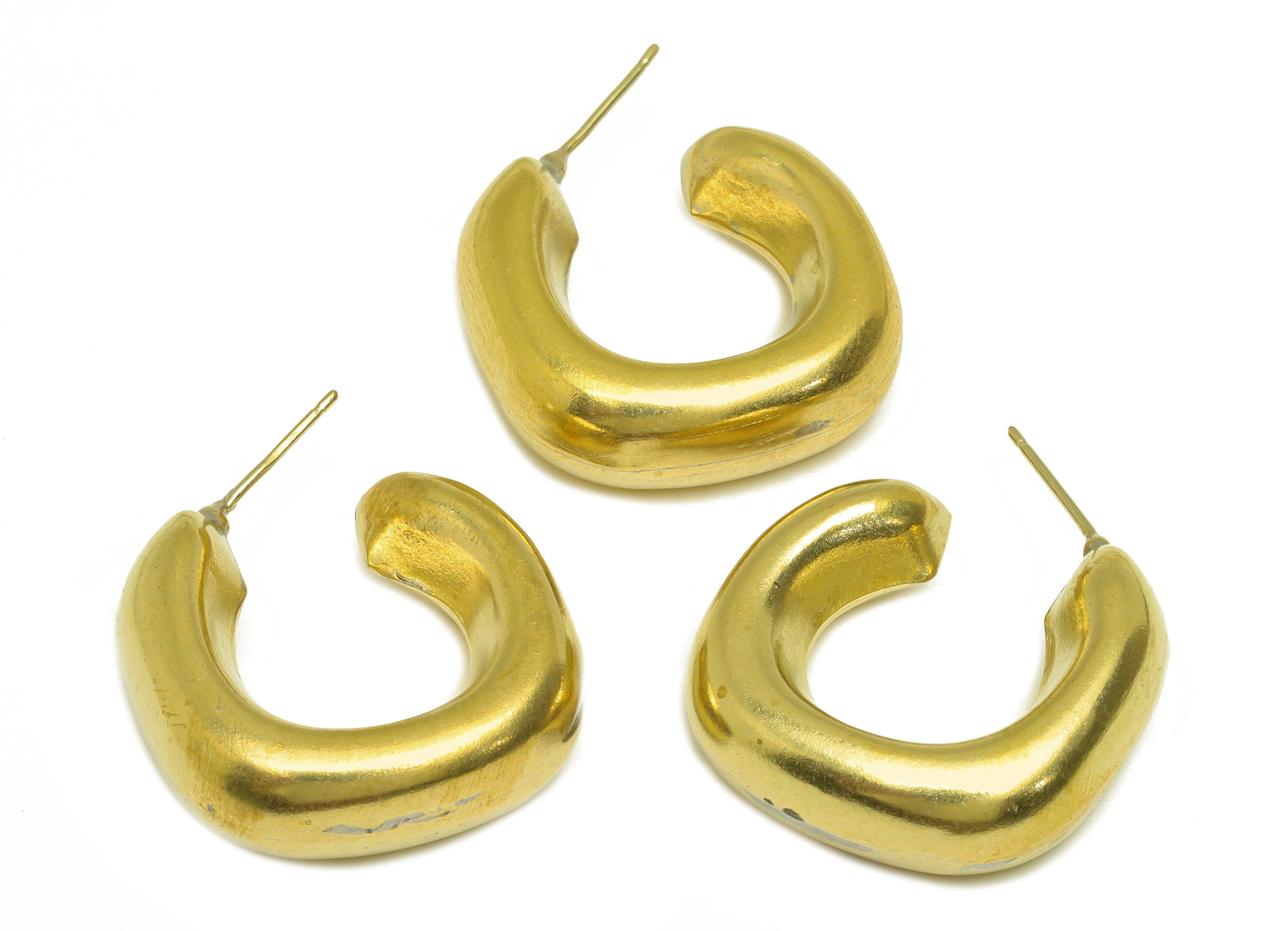 Brass Hoop Thick Earring Stud - Raw Brass Thick Square Earring Post - Brass Open Square Earring Post - Silver Stud - 27x25x9.5mm - PP10586 - DOMEDBAZAAR