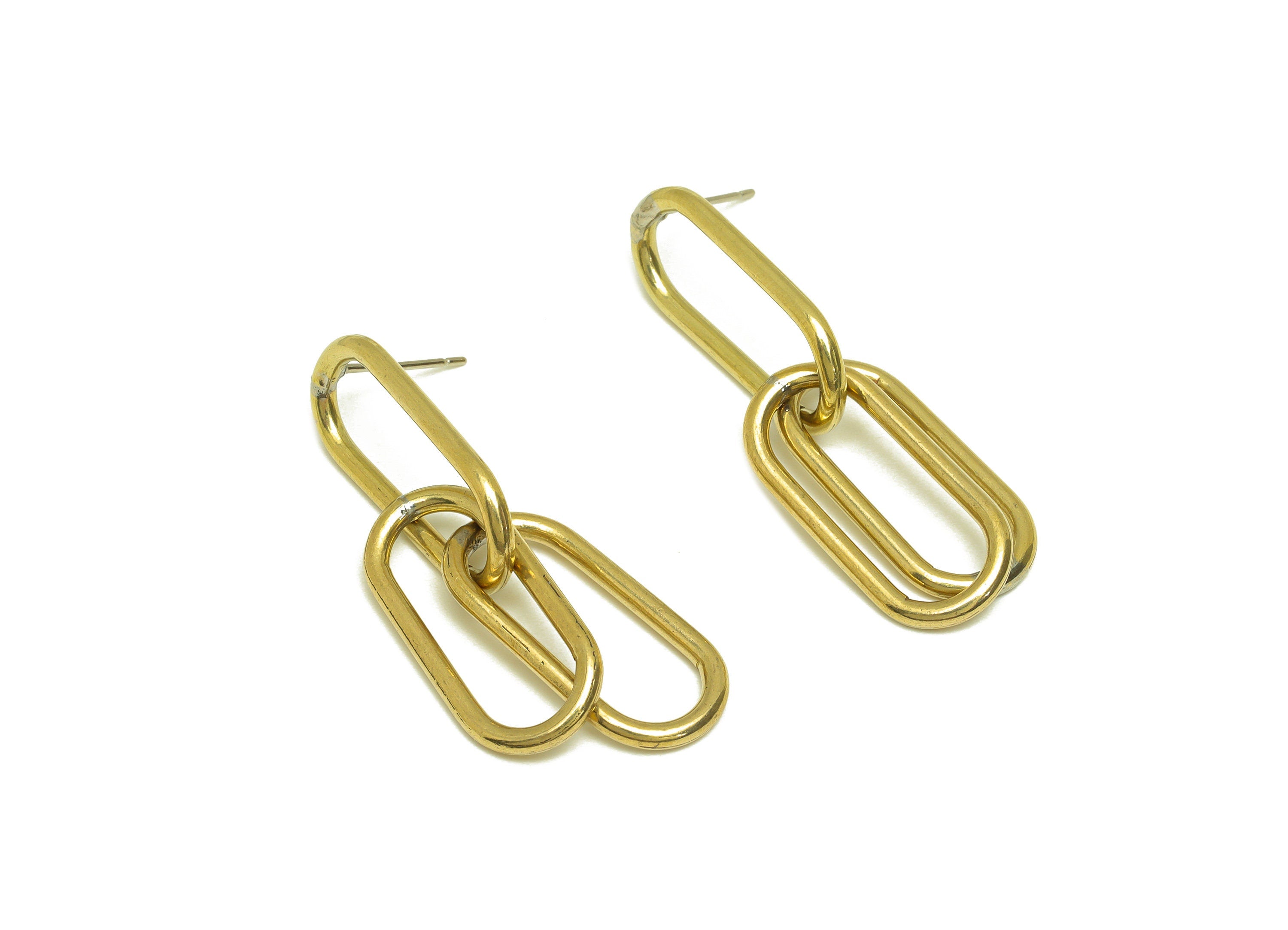 Brass Dangle Interlock Earring Stud - Raw Brass Oval Rectangle Earring Post - Brass Interlock Hanging Earring Post - 44x11.5x2mm - PP10568 - DOMEDBAZAAR