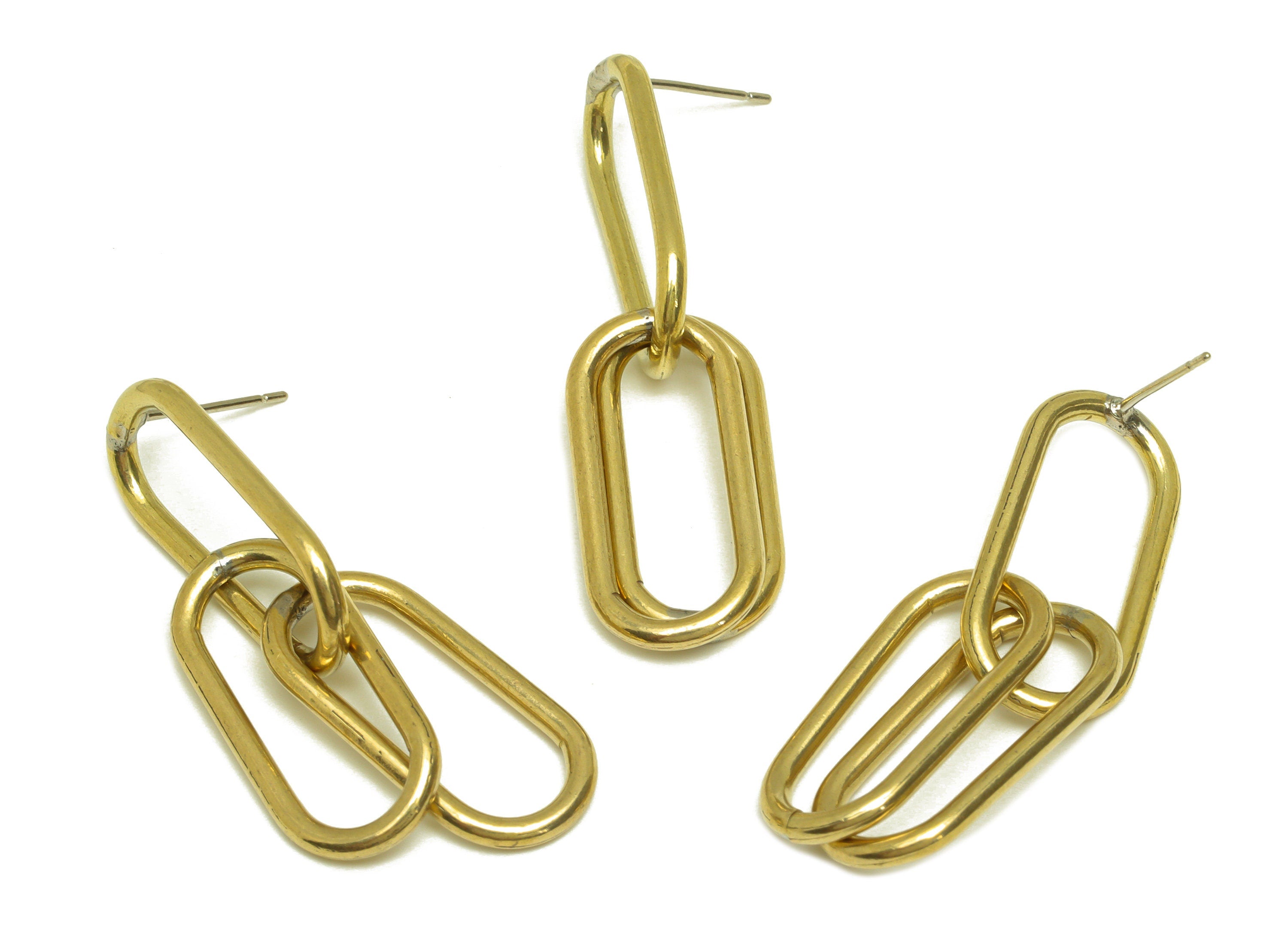 Brass Dangle Interlock Earring Stud - Raw Brass Oval Rectangle Earring Post - Brass Interlock Hanging Earring Post - 44x11.5x2mm - PP10568 - DOMEDBAZAAR