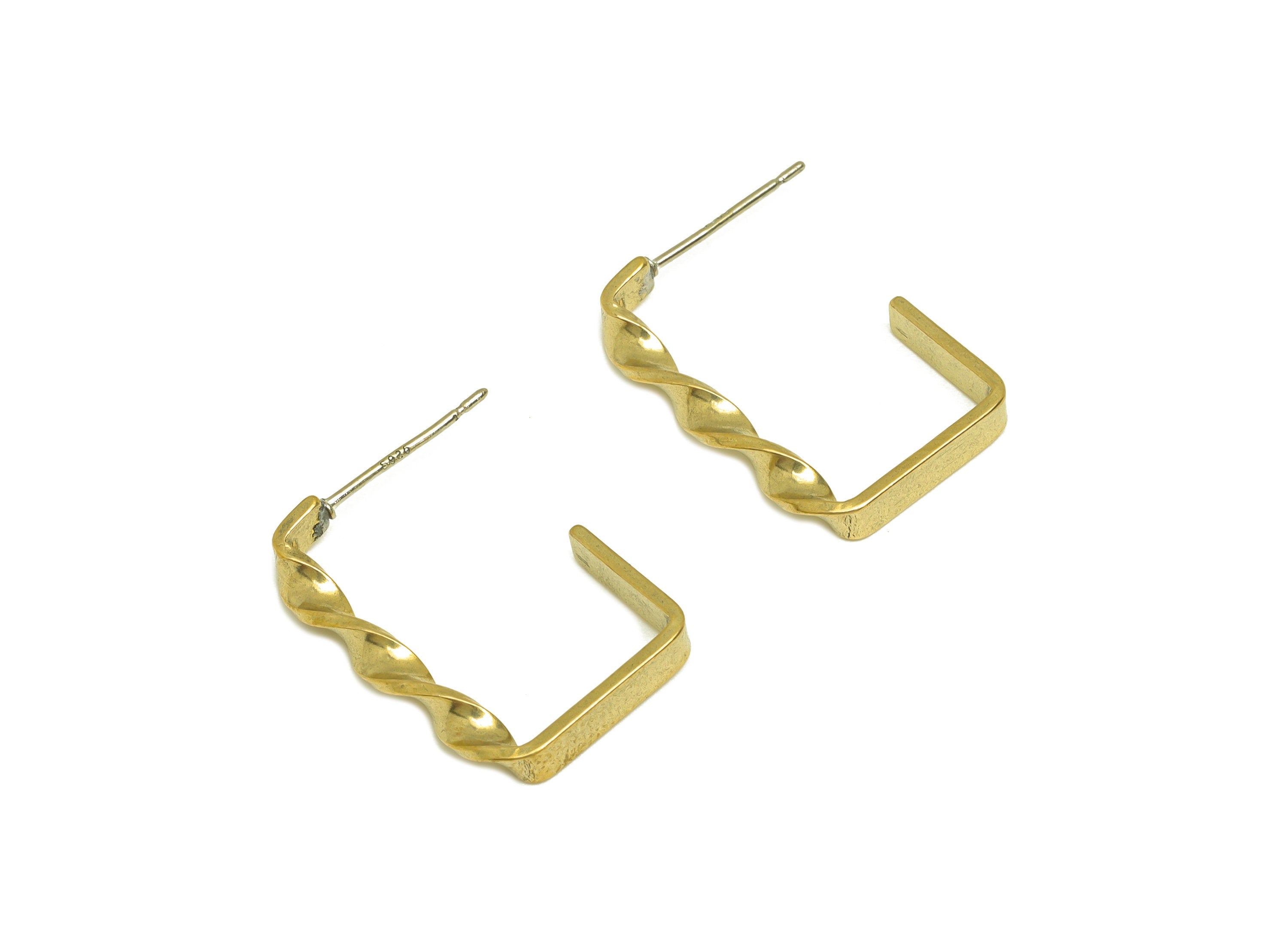 Brass Hoop Earring Stud - Raw Brass Textured Rectangle Earring Post - Brass Hoop Geometry Earring Post - Silver Stud - 22x15x3mm - PP10608 - DOMEDBAZAAR