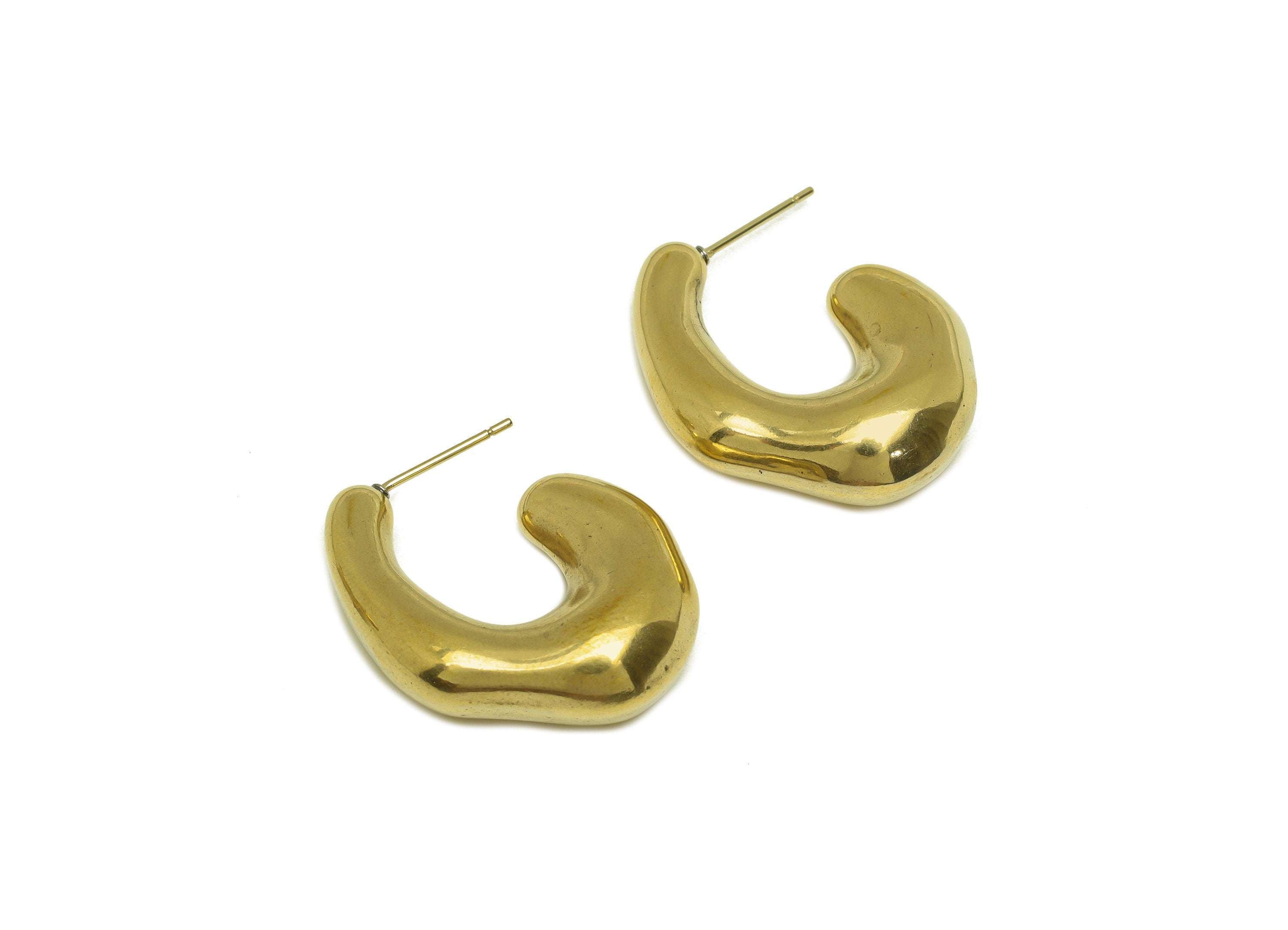 Brass Hoop Thick Earring Stud - Raw Brass Thick Irregular Earring Post - Brass Open Geometry Earring Post - 33x25.5x9.5mm - PP10554 - DOMEDBAZAAR