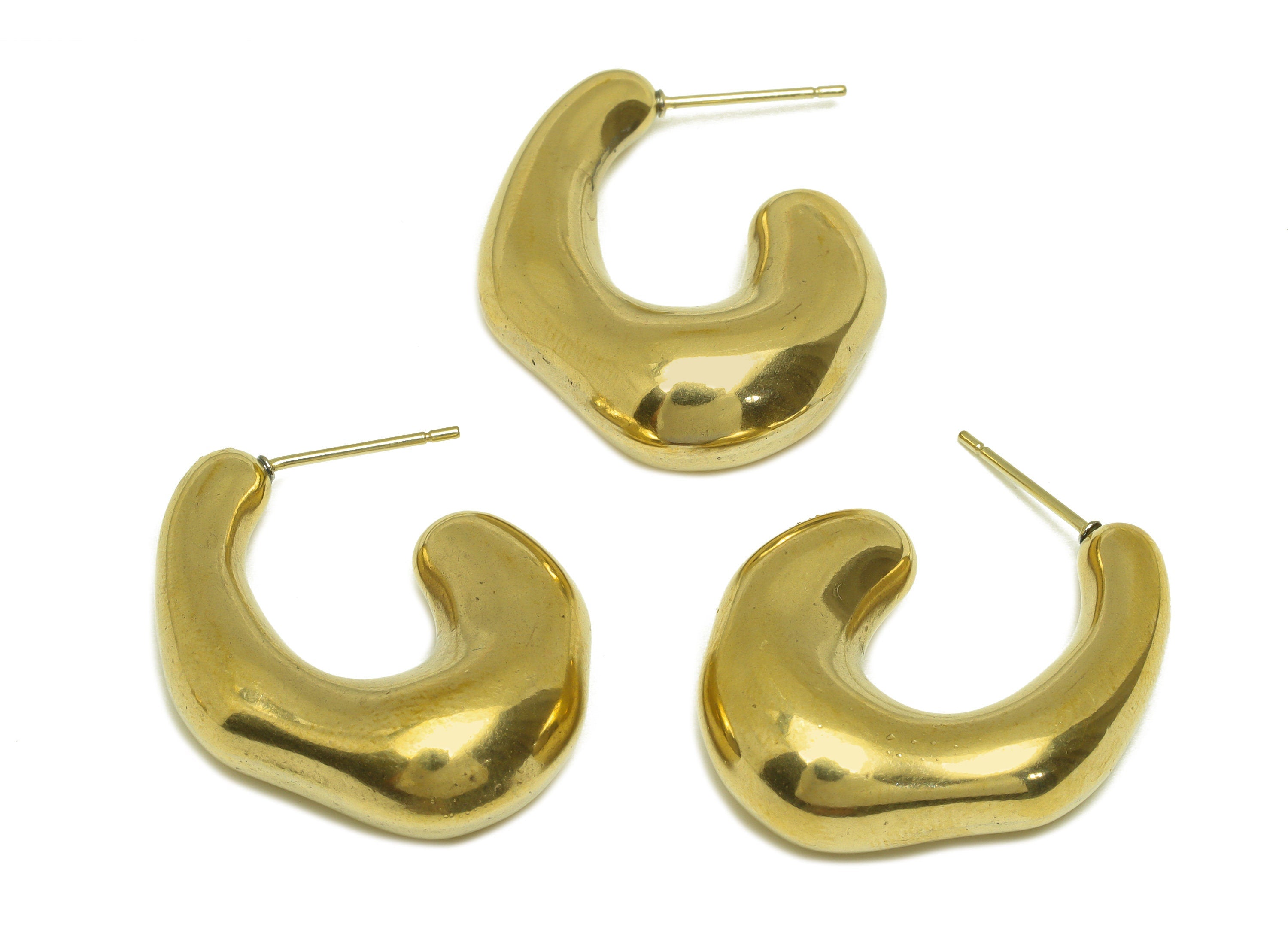 Brass Hoop Thick Earring Stud - Raw Brass Thick Irregular Earring Post - Brass Open Geometry Earring Post - 33x25.5x9.5mm - PP10554 - DOMEDBAZAAR