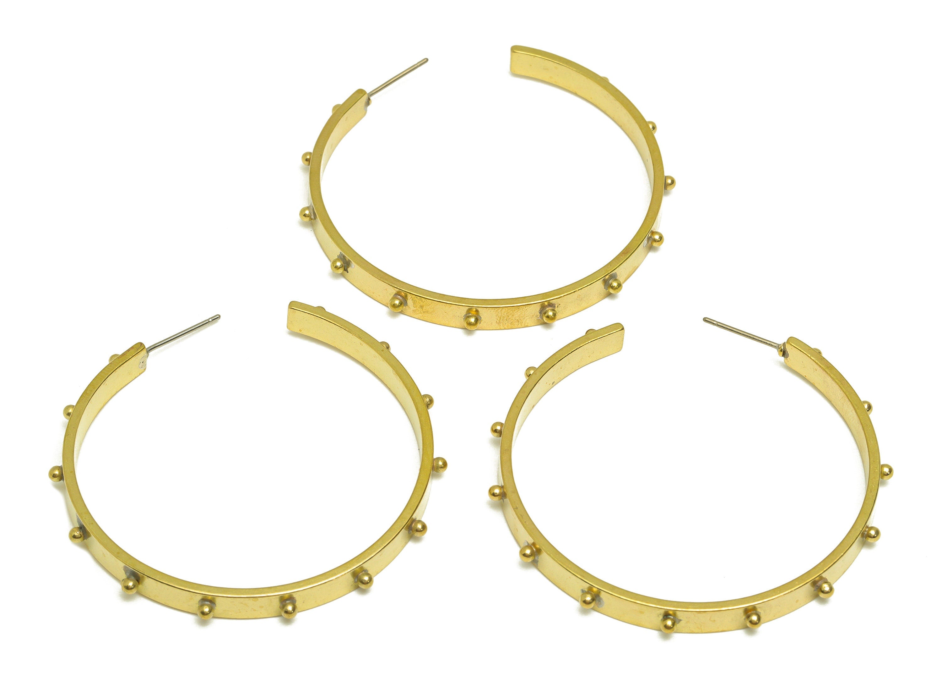 Brass Hoop C Earring Stud - Raw Brass Large Hoop Earring Post - Brass Open Hoop Earring Post - 316 Stainless Steel - 49x46.8x4mm - PP10611 - DOMEDBAZAAR