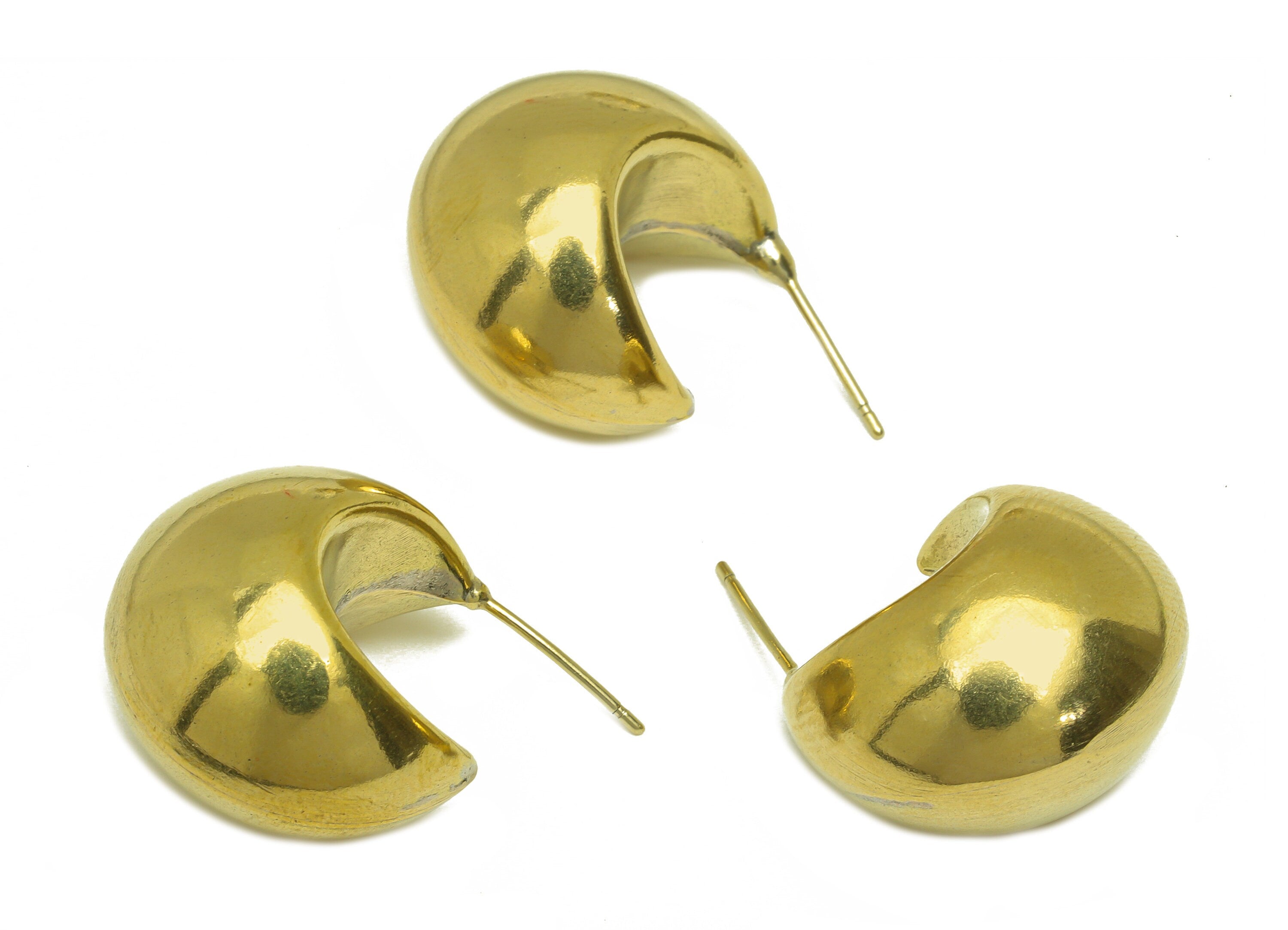 Brass Hoop C Earring Stud - Raw Brass Thick Crescent Hoop Earring Post - Brass Open Hoop Earring Post - Silver Stud - 22x20x16.7mm - PP10576 - DOMEDBAZAAR