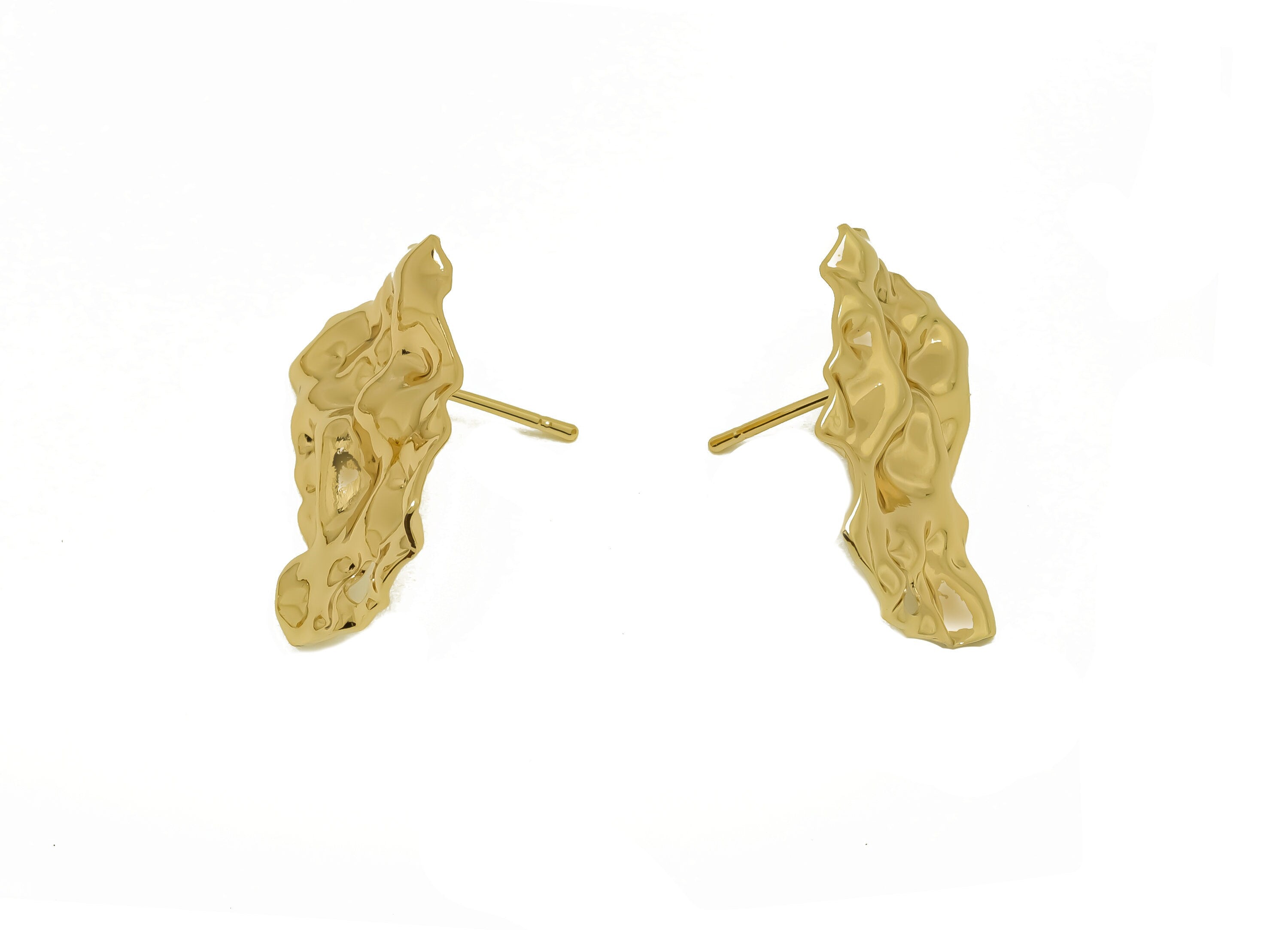 Brass Rectangle Earring Post - Brass Hammered Rectangle Earring Stud - Geometry Earring Post - 18K Real Gold Plating - 25x15x1mm - RGP6770 - DOMEDBAZAAR