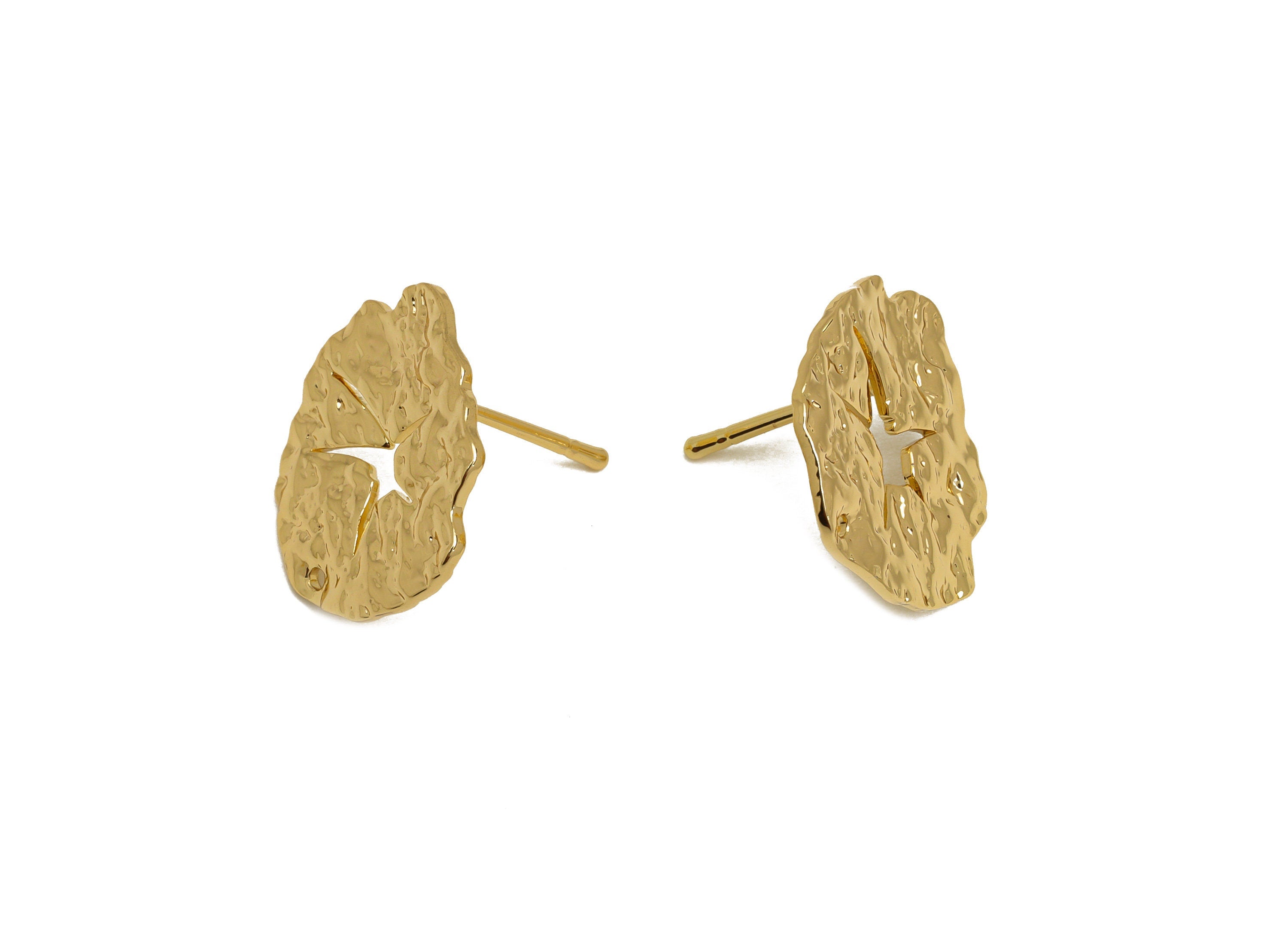 Brass Leaf Earring Post - Brass Textured Leaf Earring Stud - Lotus Leaf Earring Post With Hole - 18K Real Gold Plating - 17x18x1mm - RGP6772 - DOMEDBAZAAR