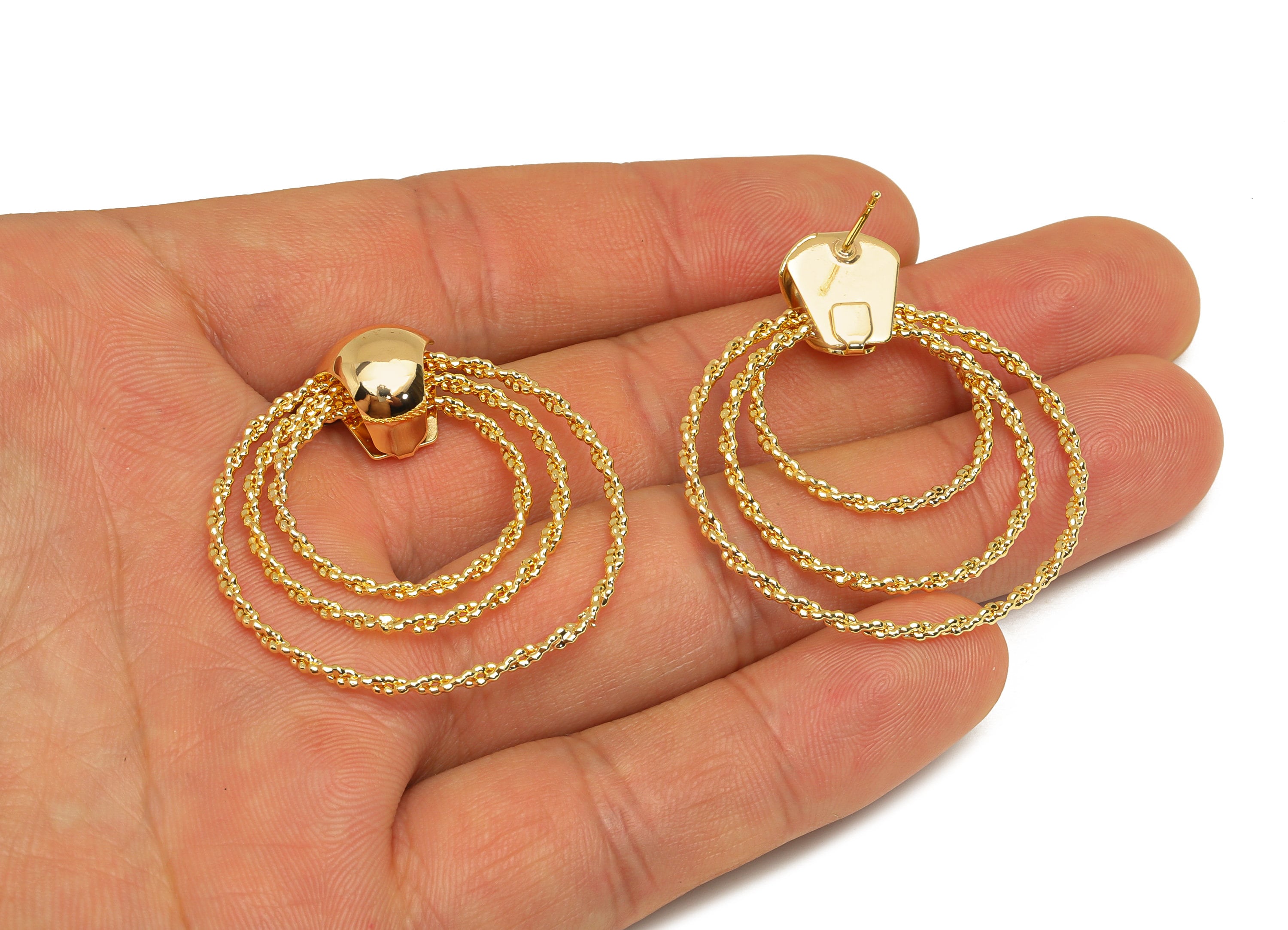Brass Round Earring Post - Brass Textured Circle Earring Stud - Brass Circle Earring Post - 18K Real Gold Plating - 39.44x36x1mm - RGP6774 - DOMEDBAZAAR