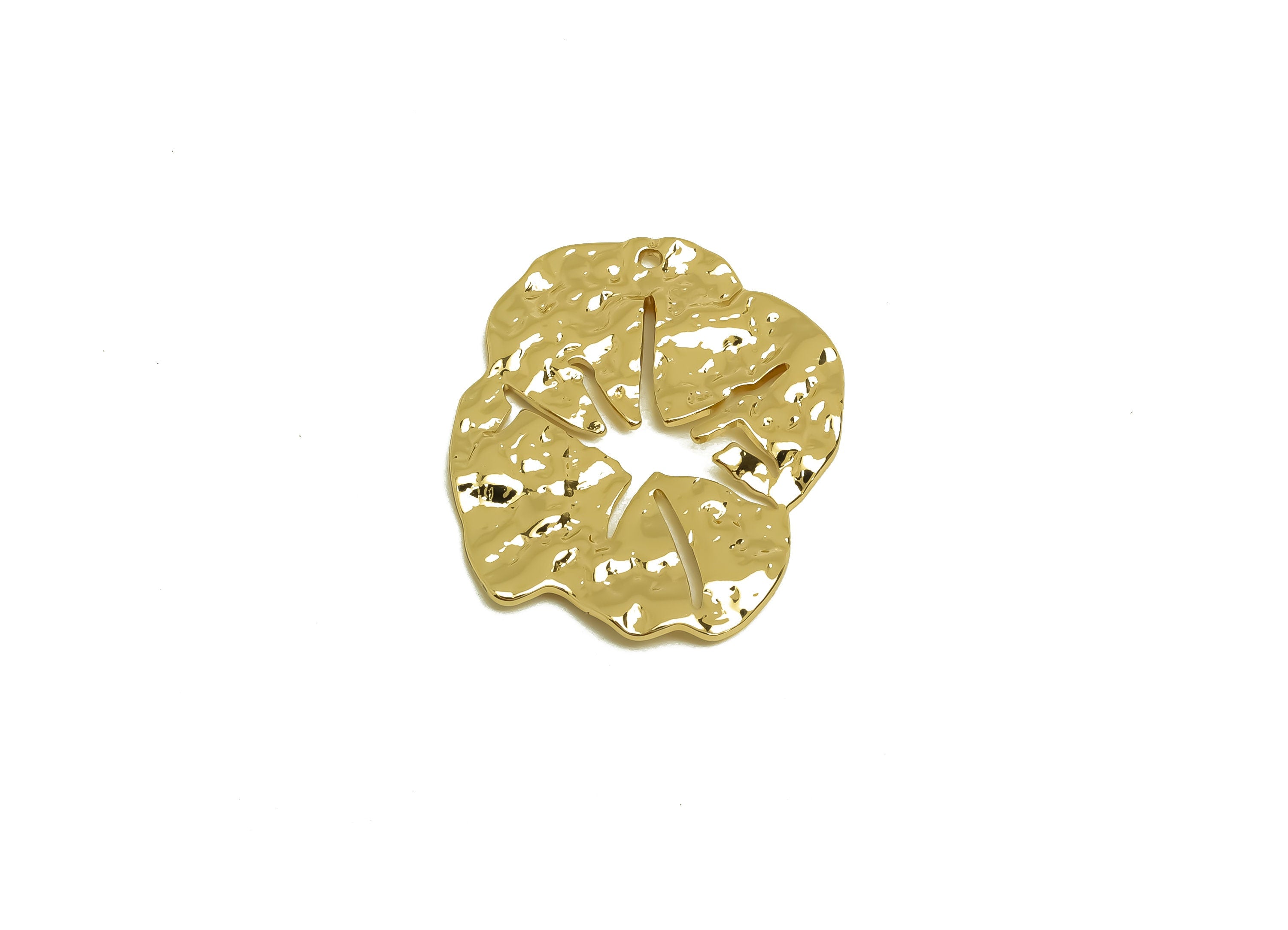 Brass Leaf Earring Charm - Brass Textured Leaf Earring Charms - Brass Lotus Leaf Pendant - 18K Real Gold Plating - 25.4x21.06x1mm - RGP6765 - DOMEDBAZAAR