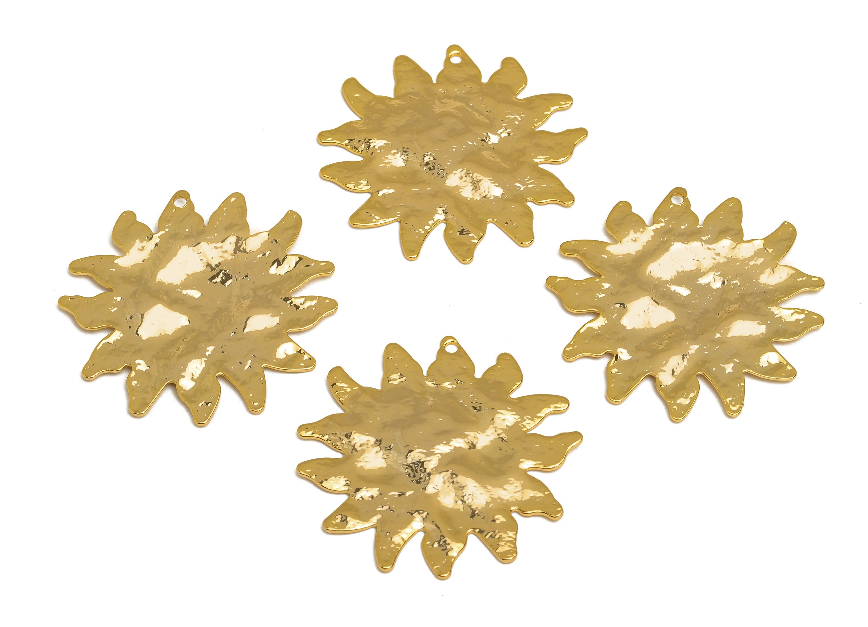 Brass Flower Earring Charm - Brass Textured Sunflower Earring Charms - Hammered Sun Pendant - 18K Real Gold Plating - 30x31x1mm - RGP6773 - DOMEDBAZAAR