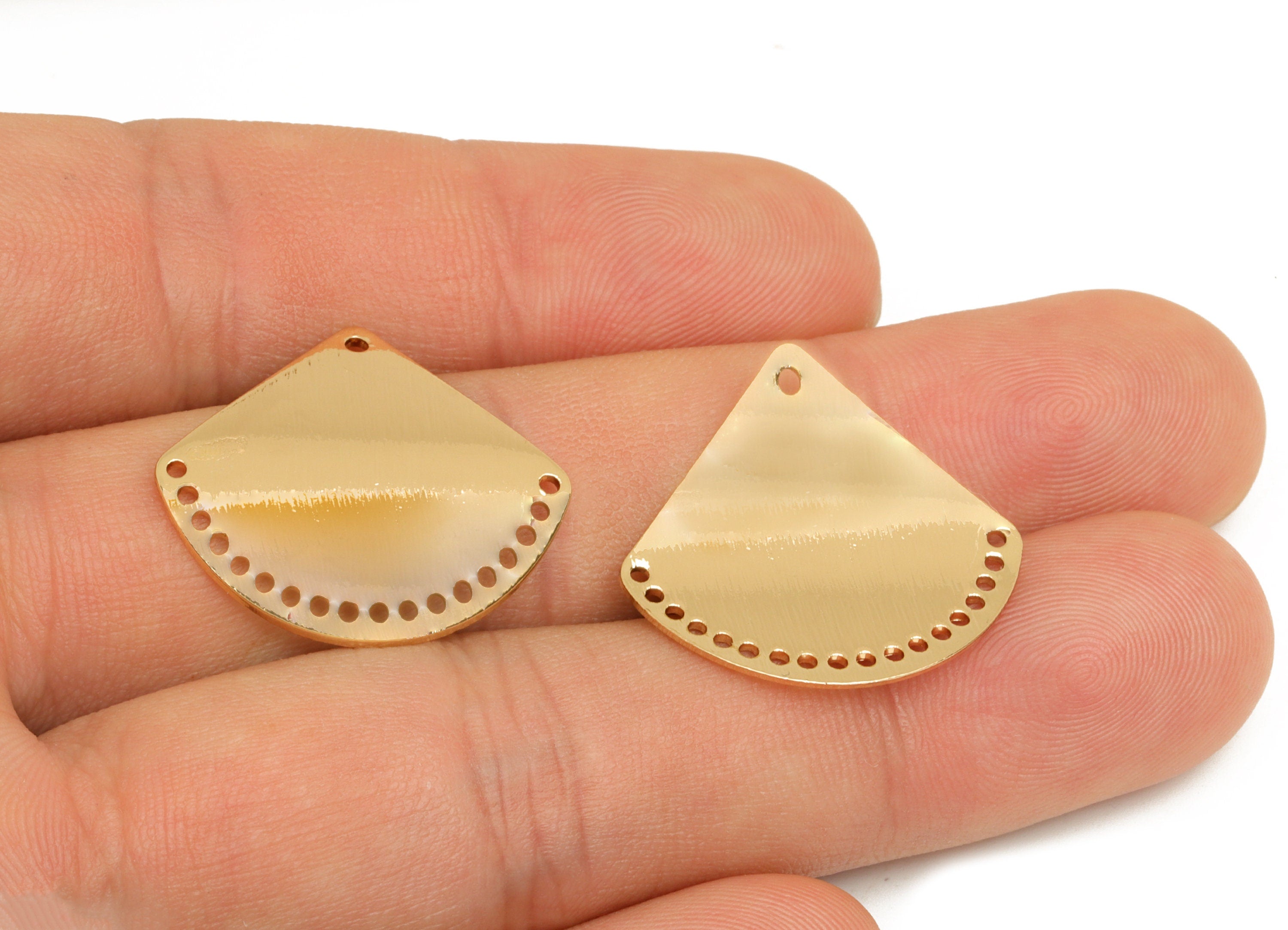 Brass Fan Tassel Connector - Brass Bent Fan Earring Charm - Raw Brass Fan Connector - 18K Real Gold Plating - 23.19x24.95x1mm - RGP6766 - DOMEDBAZAAR