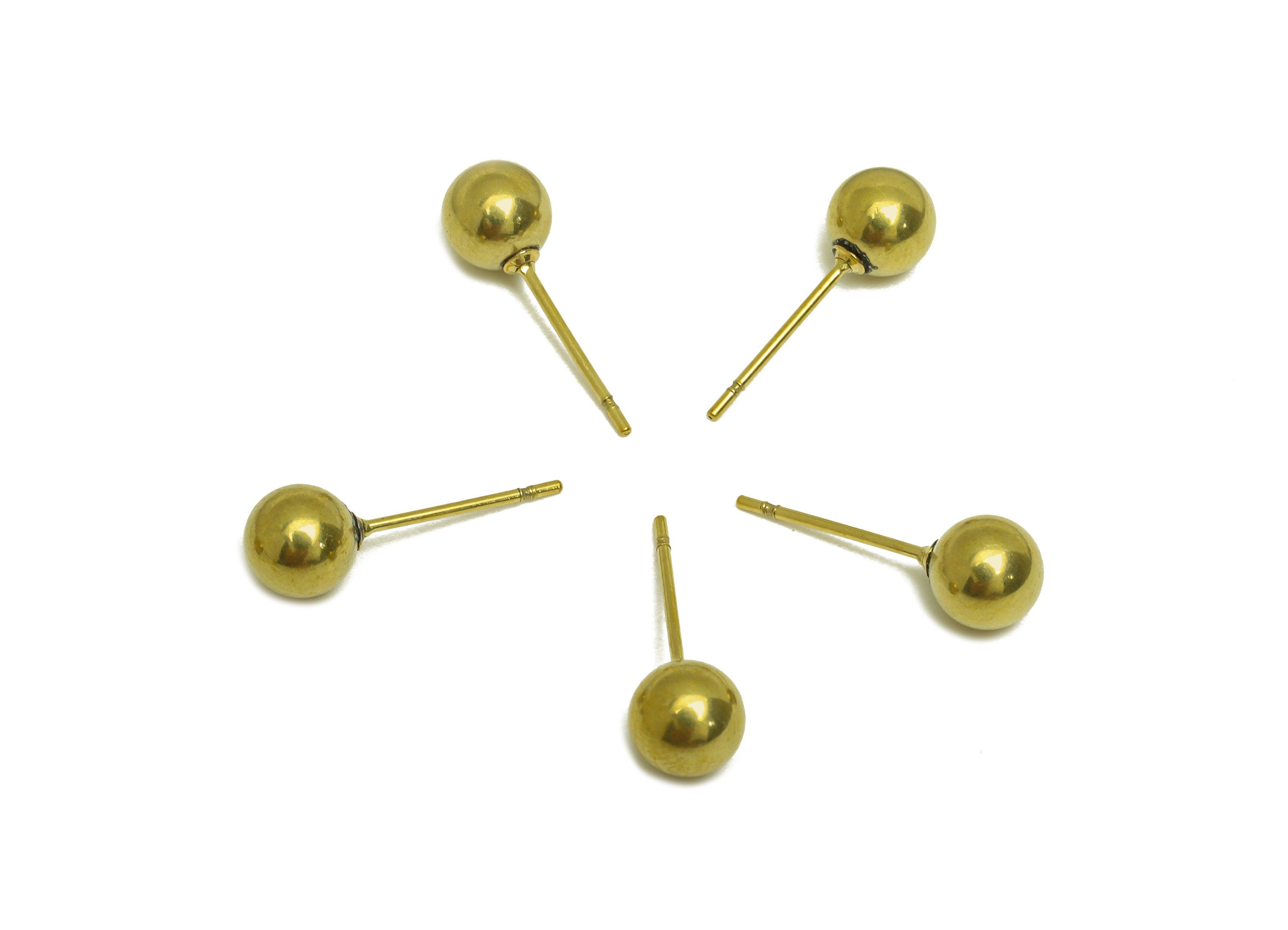 6mm Brass Ball Earring Stud - Raw Brass Bead Earring Post - Brass Round Ball Earring Post - Geometry Earring Post - 6x6x6mm - PP10543 - DOMEDBAZAAR