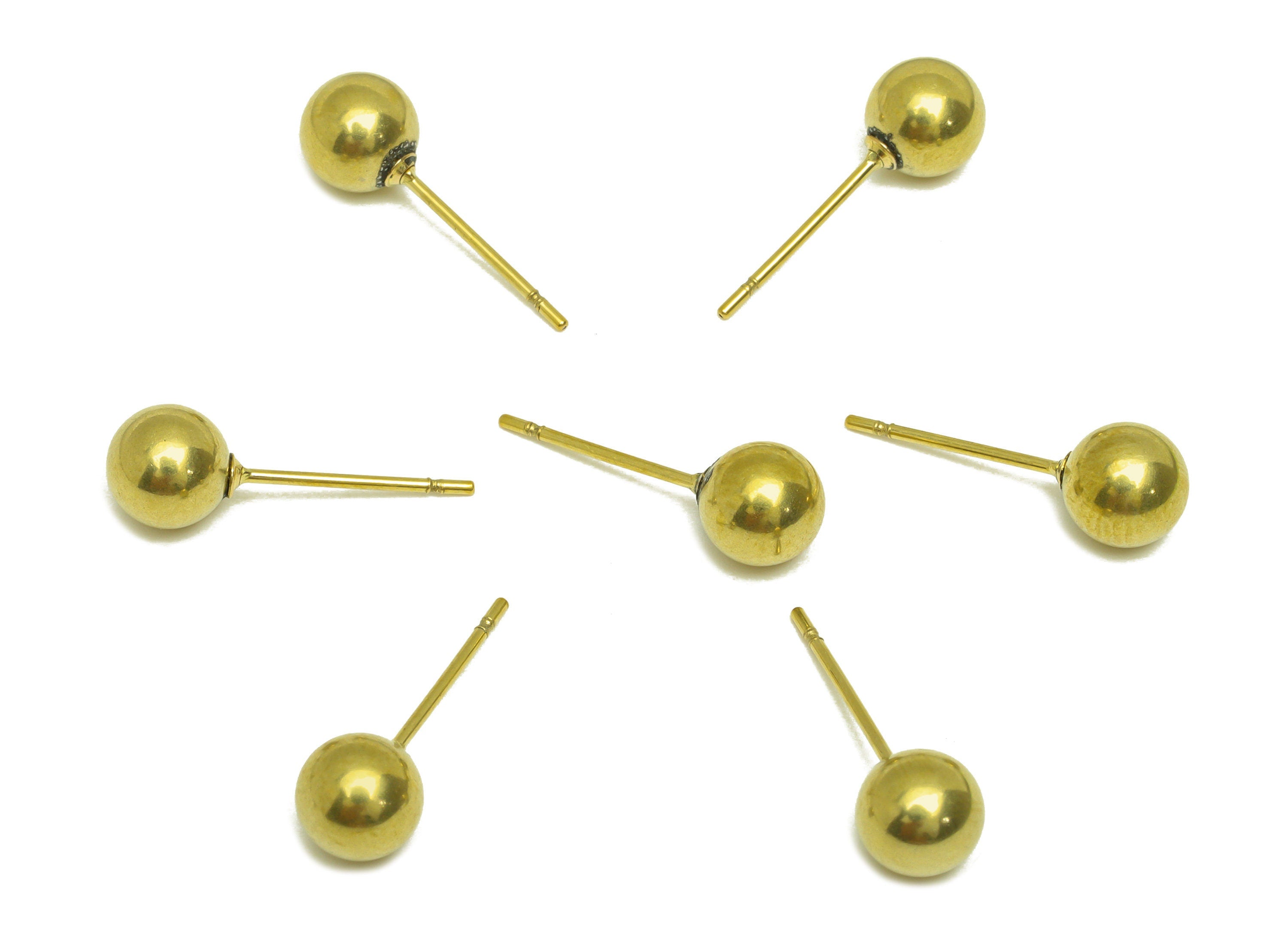 6mm Brass Ball Earring Stud - Raw Brass Bead Earring Post - Brass Round Ball Earring Post - Geometry Earring Post - 6x6x6mm - PP10543 - DOMEDBAZAAR