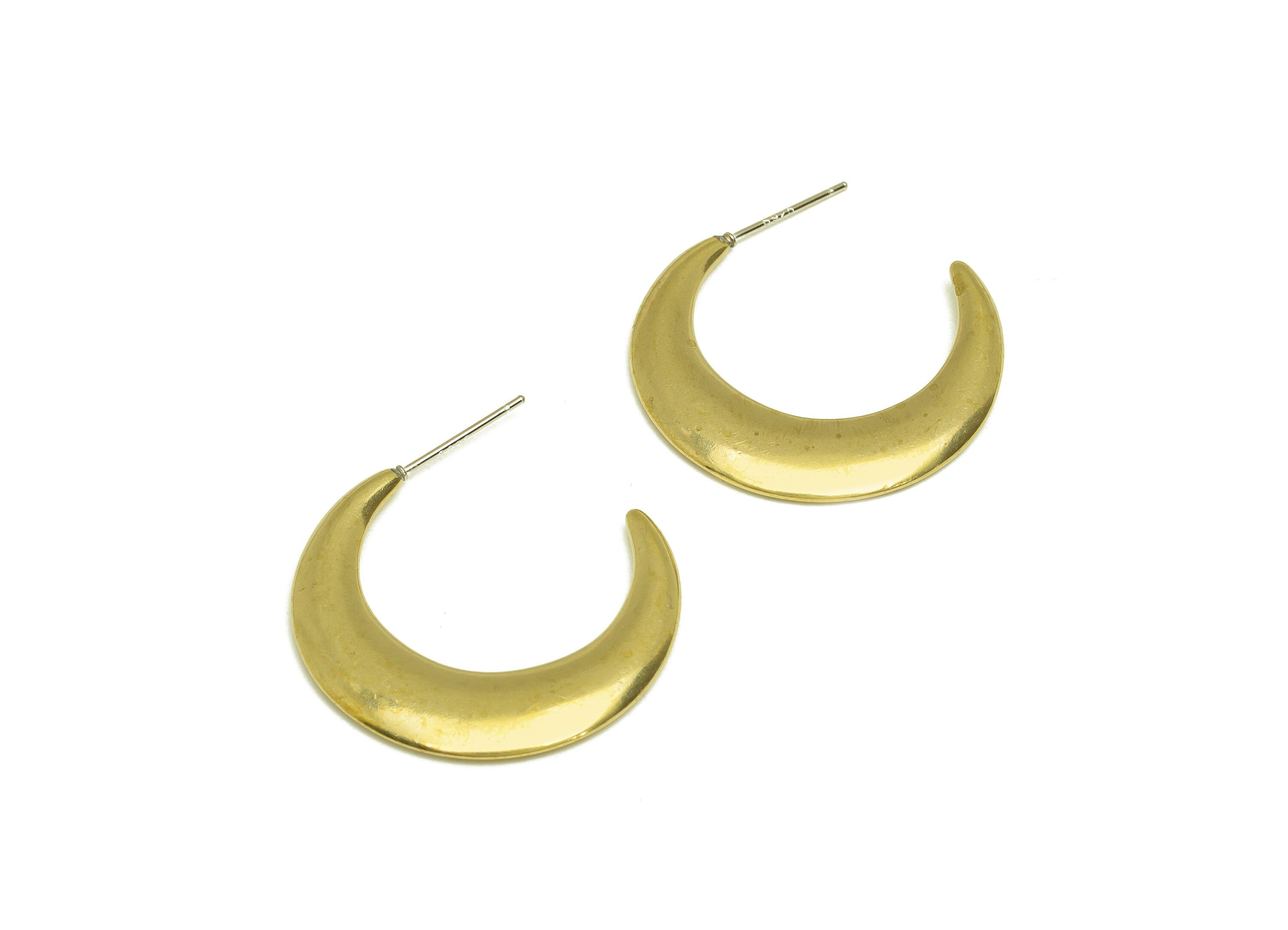 Brass Hoop C Earring Stud - Raw Brass Thick Hoop Earring Post - Brass Open Hopp Earring Post - Crescent Earring Post - 29x4x2.28mm - PP10587 - DOMEDBAZAAR