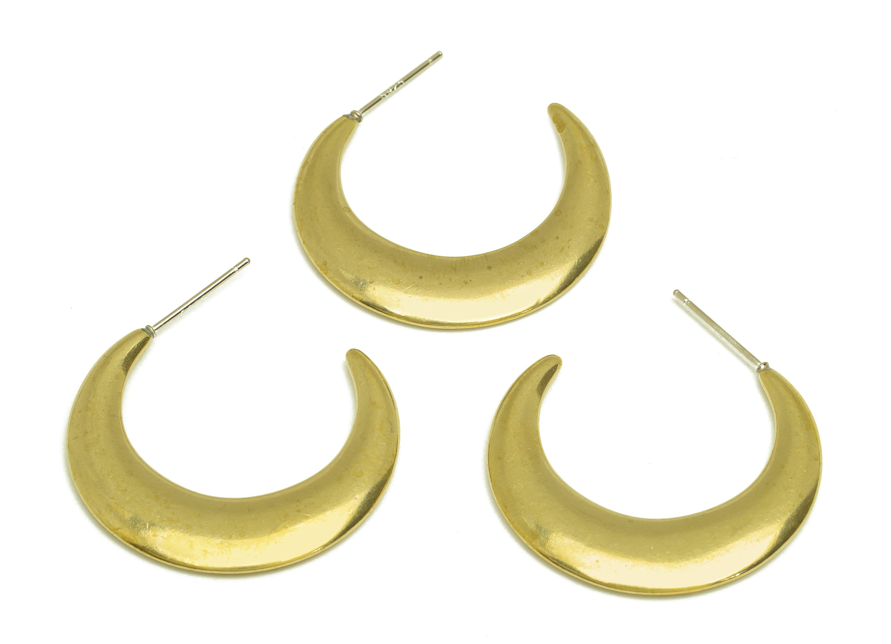 Brass Hoop C Earring Stud - Raw Brass Thick Hoop Earring Post - Brass Open Hopp Earring Post - Crescent Earring Post - 29x4x2.28mm - PP10587 - DOMEDBAZAAR