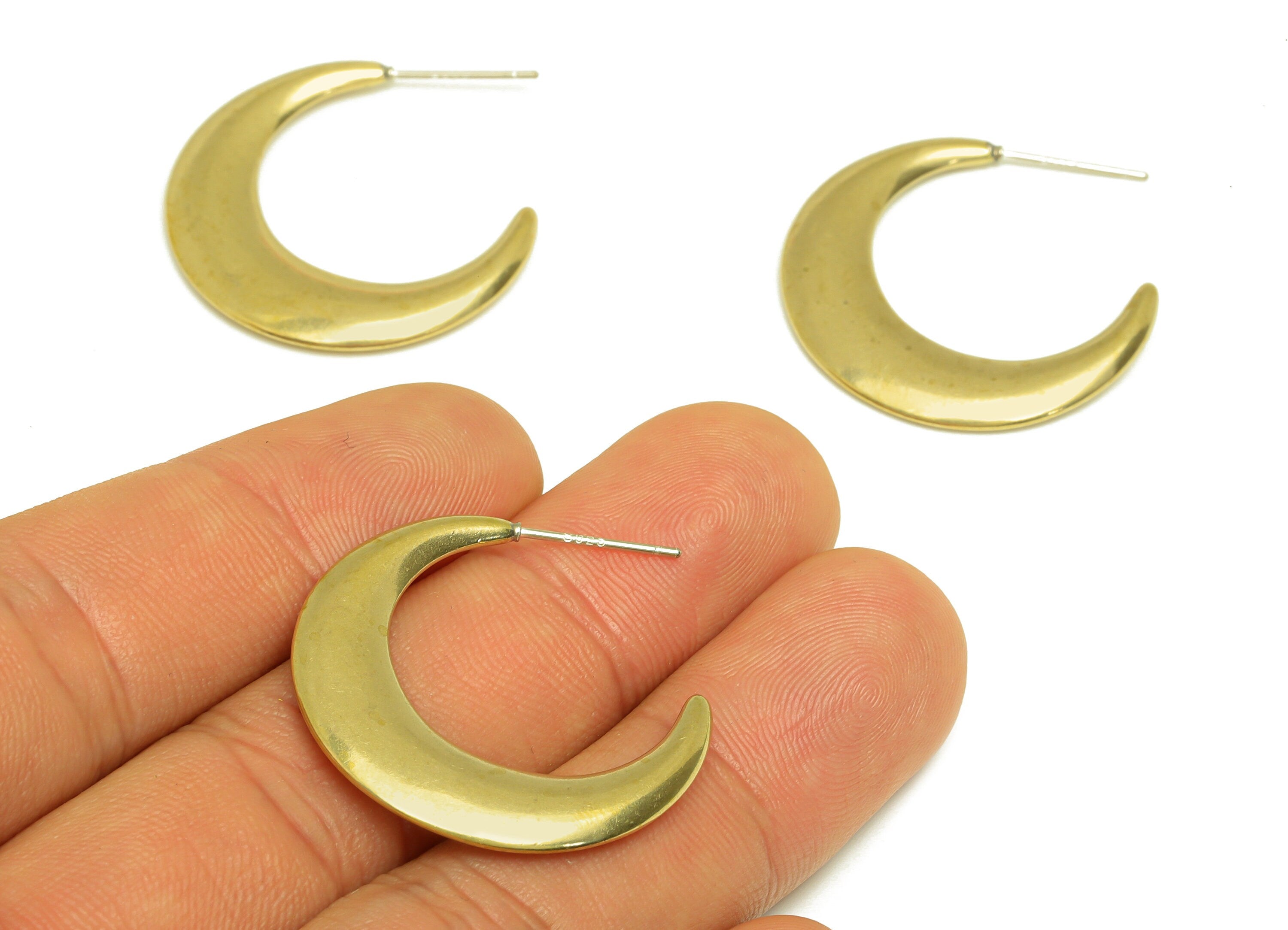 Brass Hoop C Earring Stud - Raw Brass Thick Hoop Earring Post - Brass Open Hopp Earring Post - Crescent Earring Post - 29x4x2.28mm - PP10587 - DOMEDBAZAAR