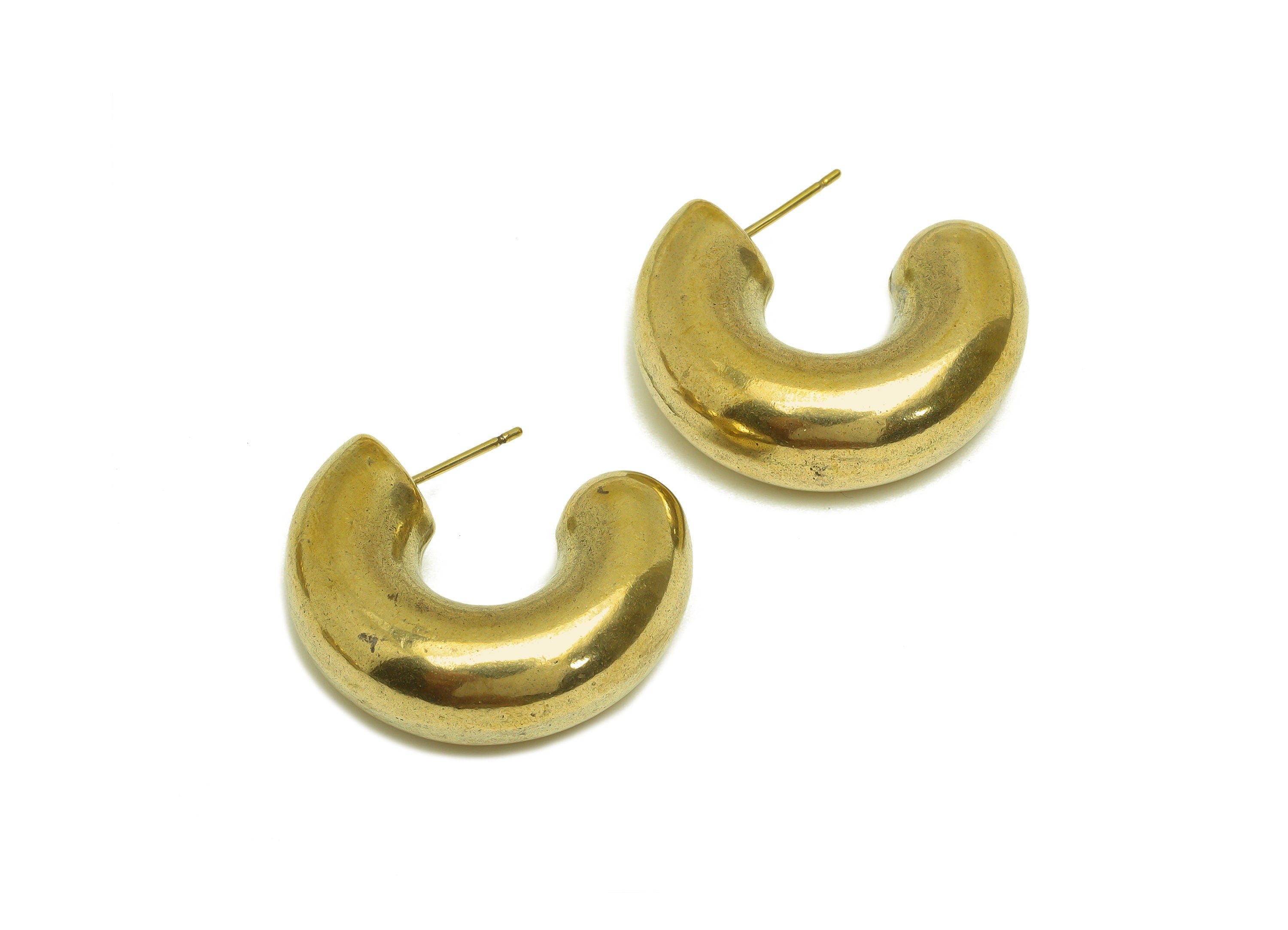 Brass Hoop C Earring Stud - Raw Brass Thick Hoop Earring Post - Brass Open Hoop Earring Post - Thick Earring Post - 30x23x10.5mm - PP10550 - DOMEDBAZAAR