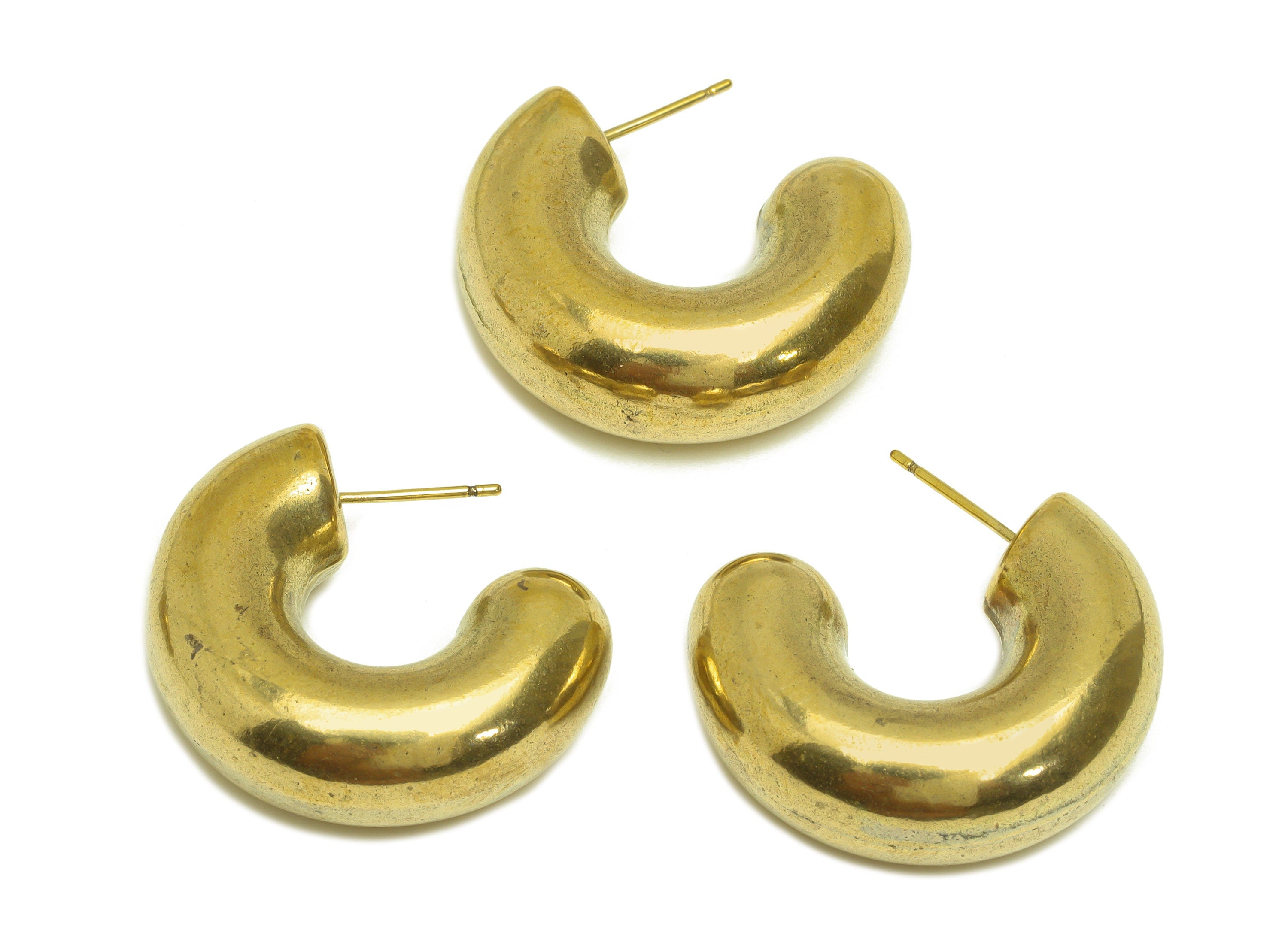 Brass Hoop C Earring Stud - Raw Brass Thick Hoop Earring Post - Brass Open Hoop Earring Post - Thick Earring Post - 30x23x10.5mm - PP10550 - DOMEDBAZAAR