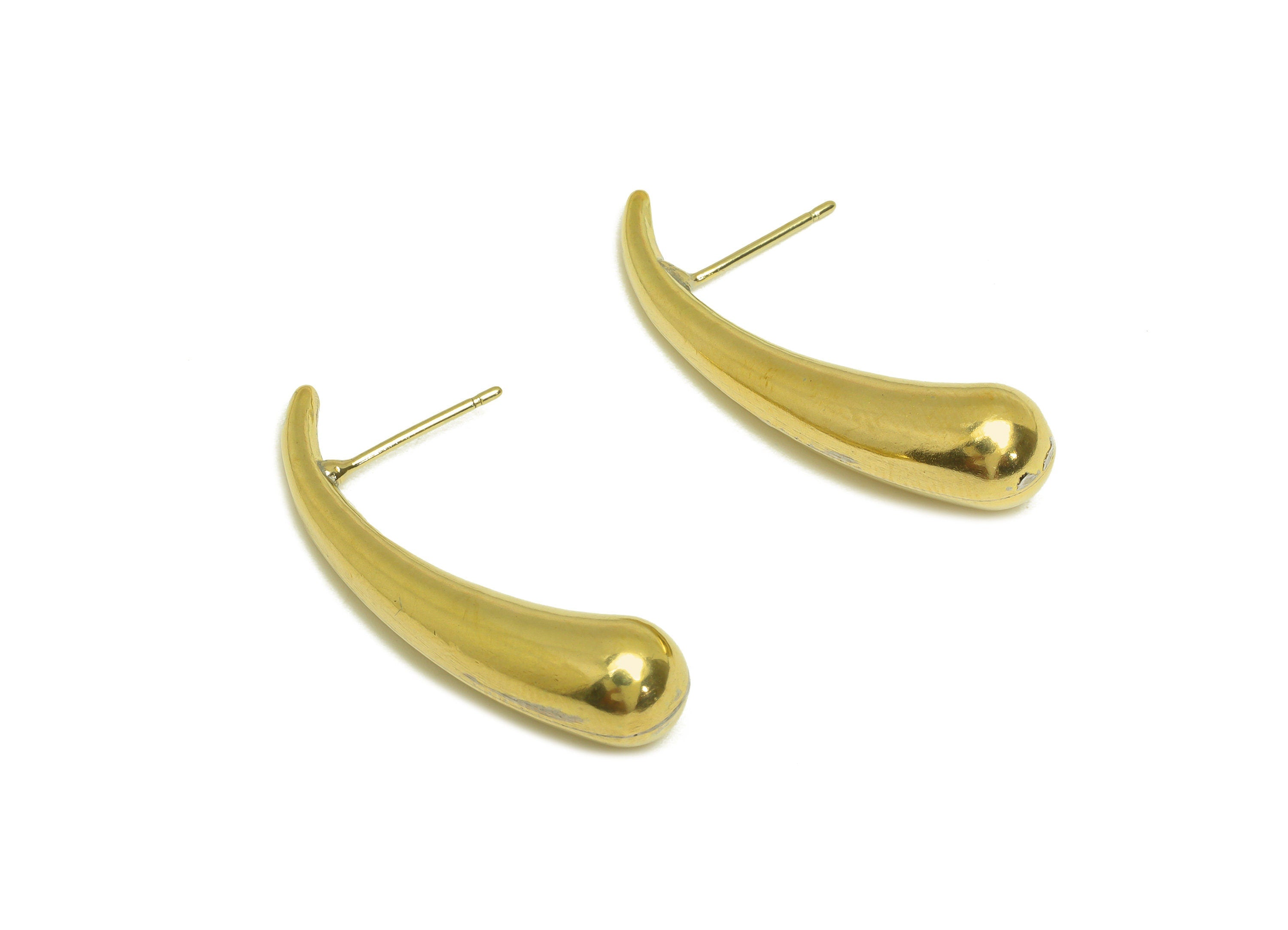 Brass Drop Earring Stud - Raw Brass Thick Teardrop Earring Post - Brass Bent Teardrop Earring Post - Silver Stud - 35x7.7x7.7mm - PP10556 - DOMEDBAZAAR